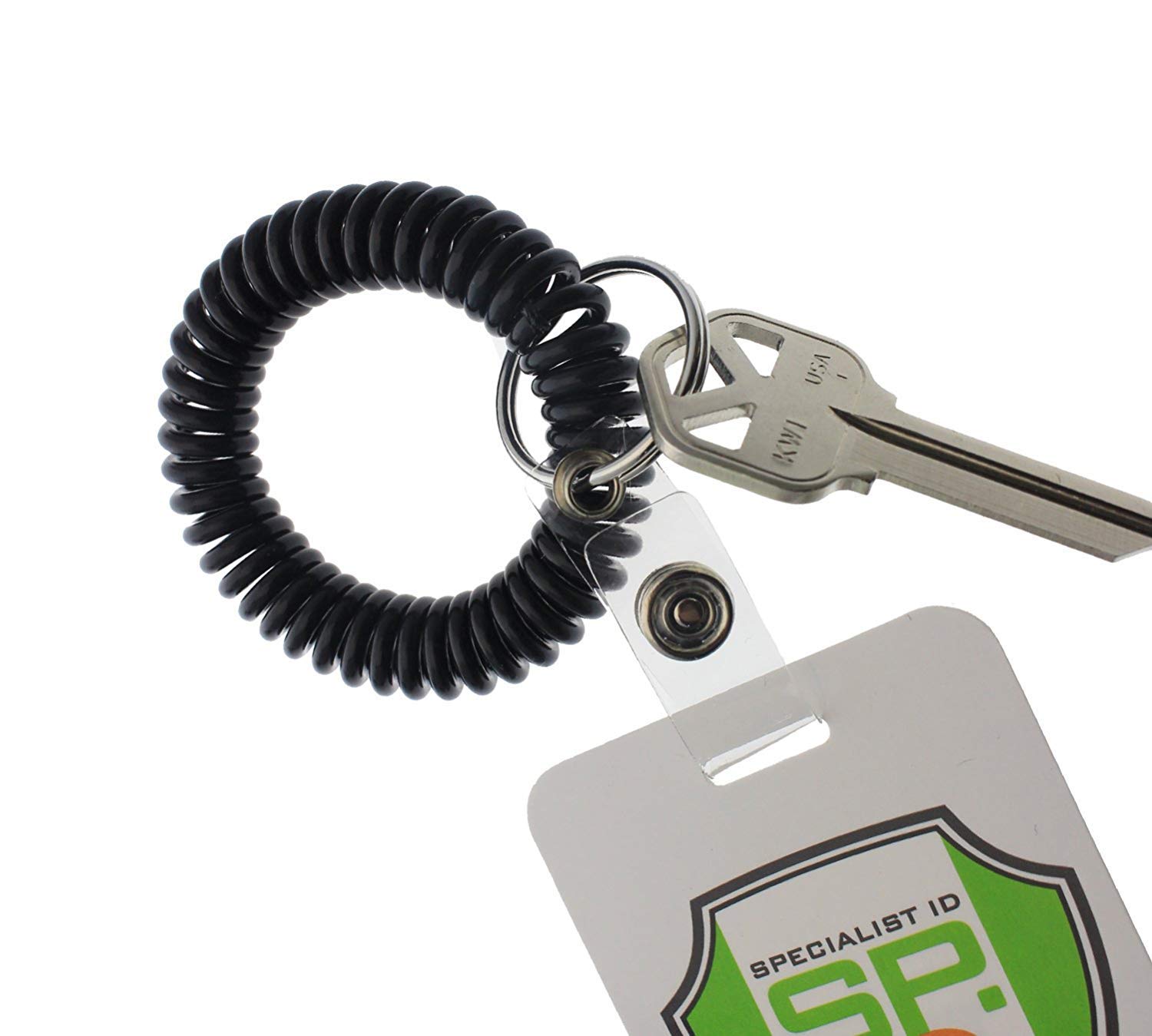10 Pack Stretchable Spiral Wrist Coil Keychain Holder - Flexible Plastic Spring Band for Keys, ID Cards & Small Items - Perfect for Camping, Yoga, Sauna, Office, School & Daily Use (Black)