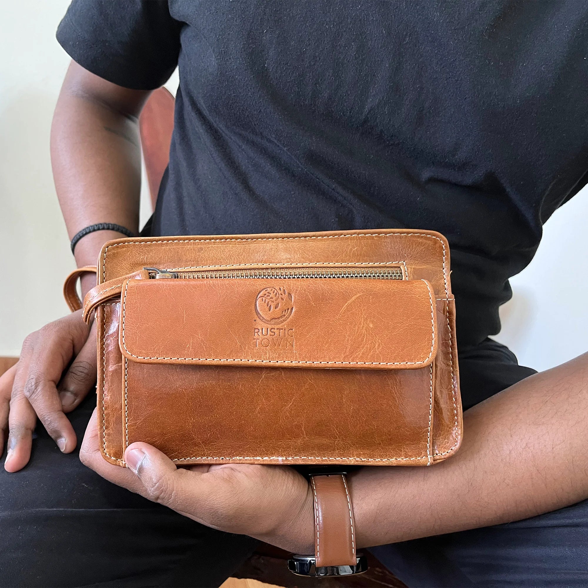 Premium Men's Leather Wrist Wallet - Slim RFID Blocking Travel Pouch for Cash, Cards & Essentials | Perfect for Gym, Travel & Everyday Use