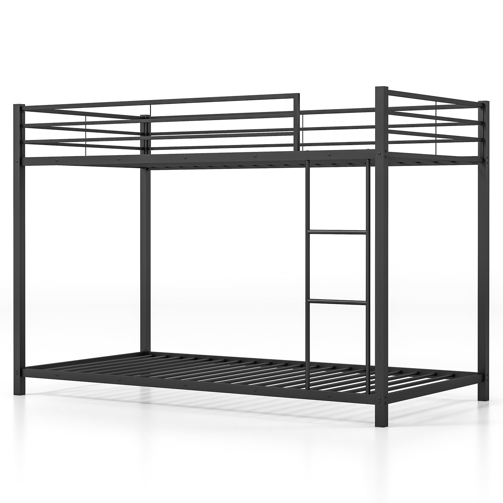 Metal Twin Over Twin Bunk Bed with Ladder & Safety Rail - Sturdy Moccha Black Frame for Kids, Teens & Adults - Perfect for Space-Saving Kids' Rooms, Guest Rooms & Small Apartments