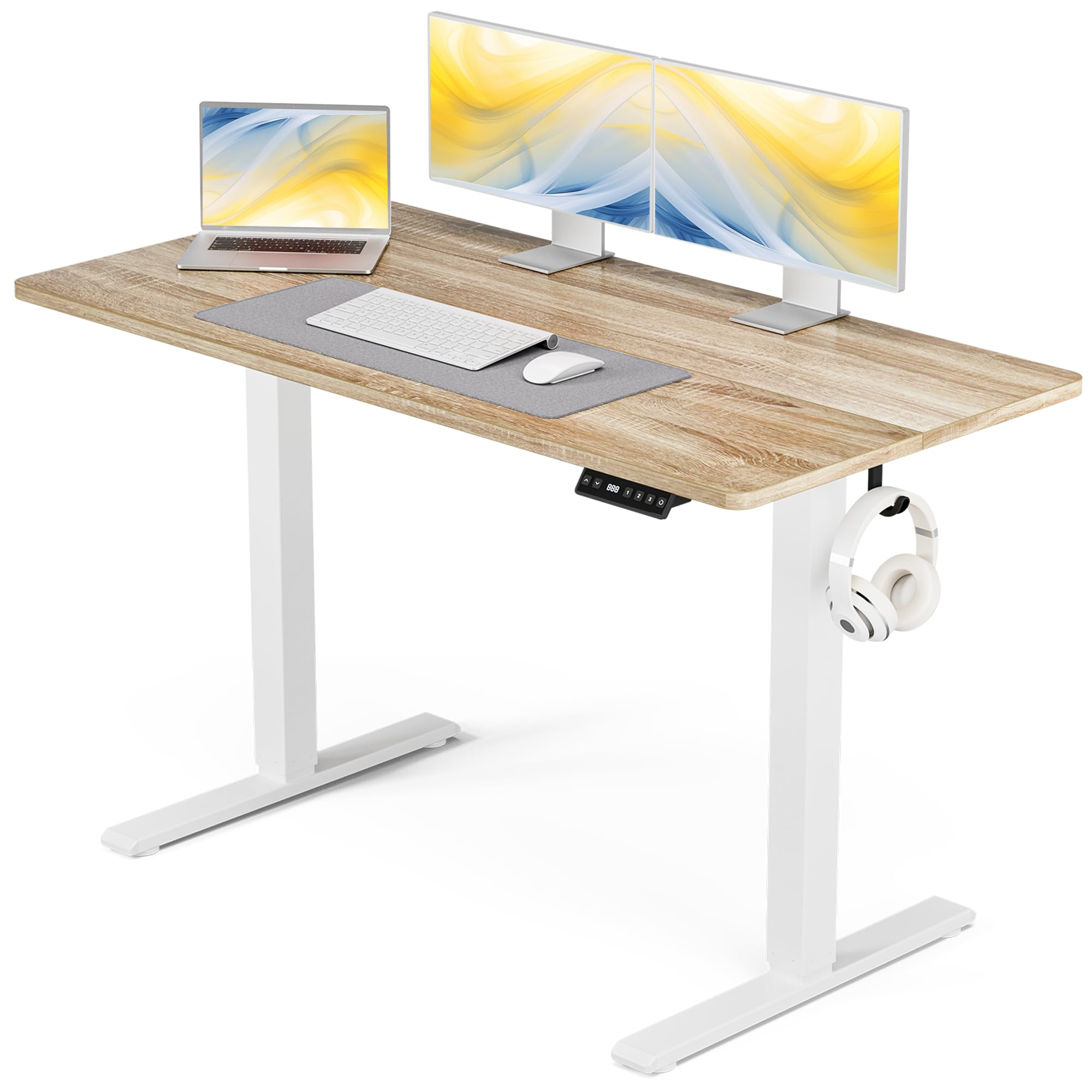 Electric Standing Desk 48x24 Inches - Height Adjustable Sit Stand Desk with 3 Memory Presets & Splice Board, Oak Finish - Perfect for Home Office, Gaming Setup, and Ergonomic Workspace