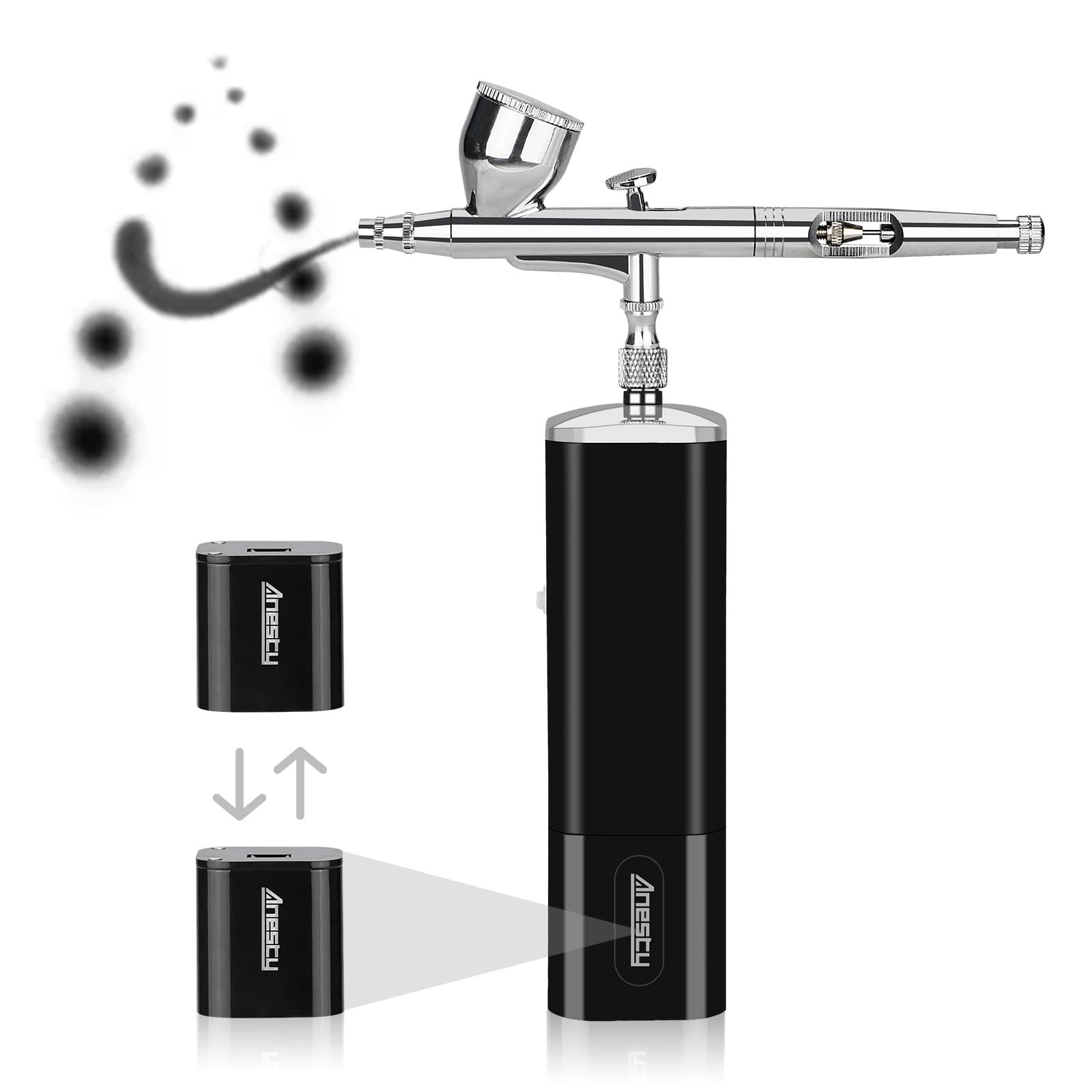 Anesty AHPShift Cordless Airbrush Kit with Compressor - 2 Interchangeable Batteries for Continuous Use | Professional Painting Tool for Models, Barber Styling, Makeup Artistry, Cake Decorating & DIY Crafts | Perfect for Artists, Hobbyists & Professionals