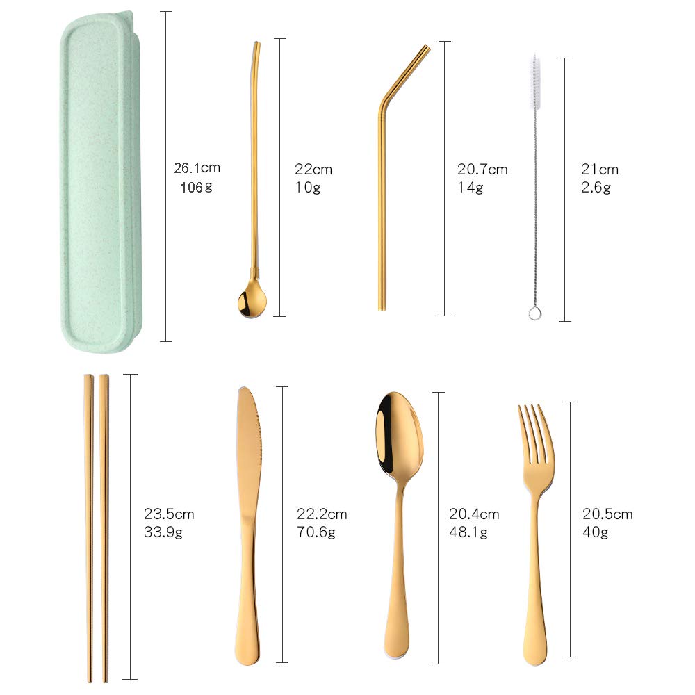 Premium 8-Piece Stainless Steel Camping Flatware Set - Knife, Fork, Spoon, Chopsticks & Straw for Outdoor Adventures