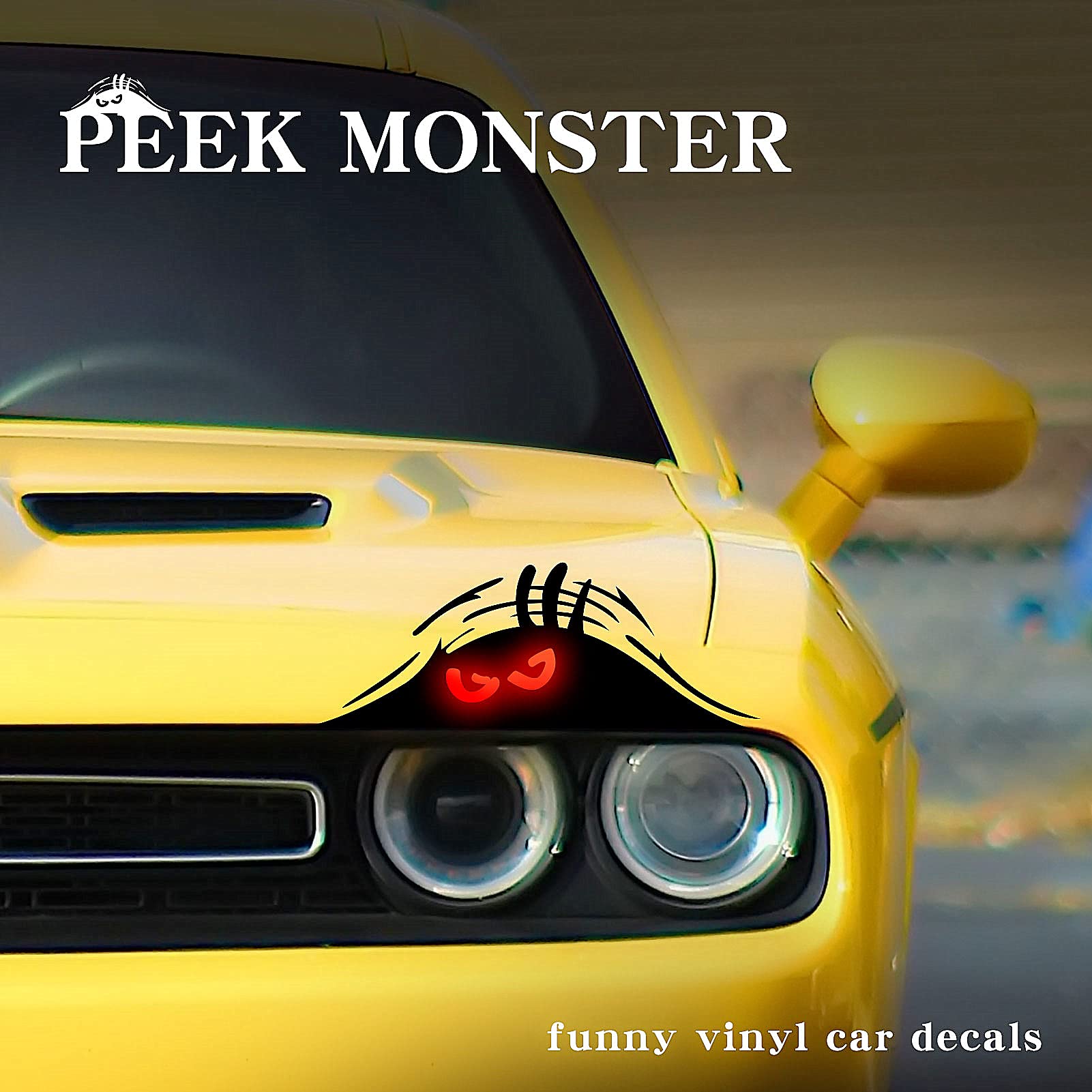 Funny Peeking Monster Car Decal - Reflective Waterproof Vinyl Sticker for Cars, Trucks & SUVs - Self-Adhesive Exterior Accessories for Hood, Door & Bumper - Perfect for Sports Cars & Personalization (Red Eyes) - Great for Car Enthusiasts, Gifts & Customizing Your Ride