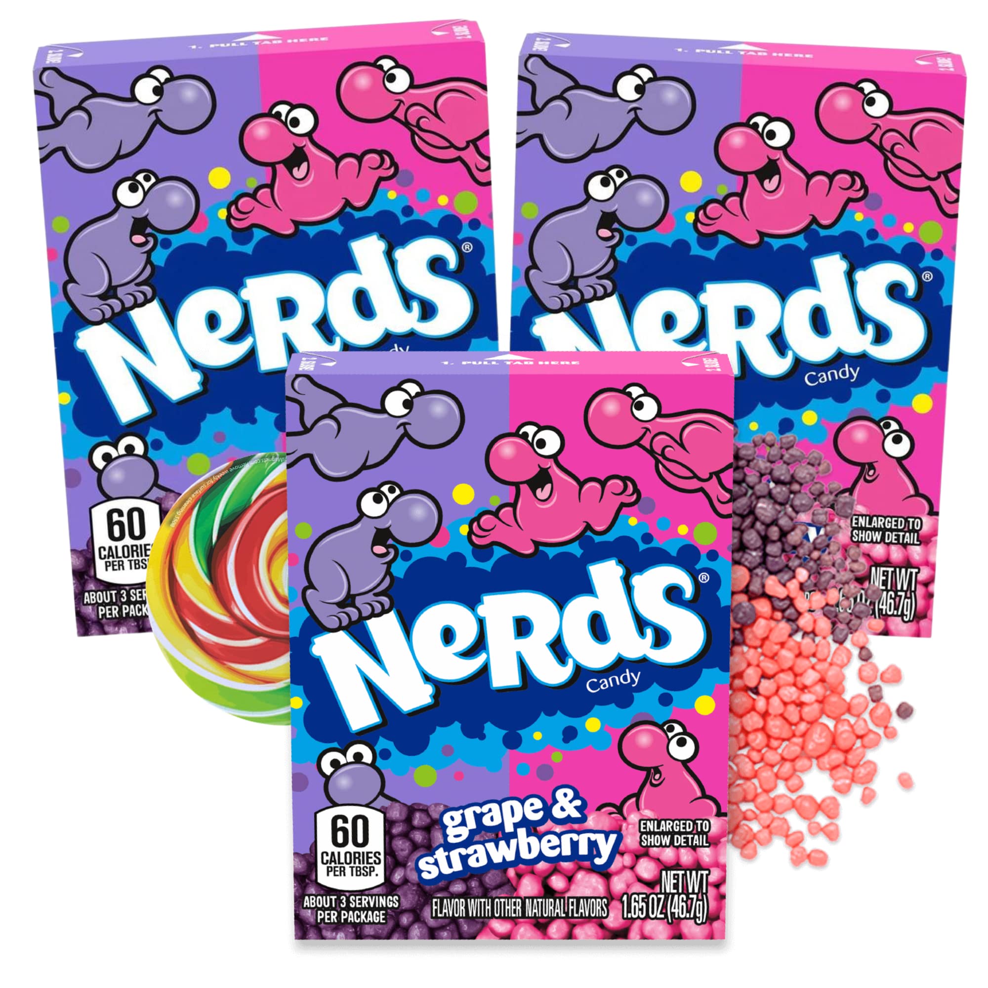 Nerds Candy Boxes - Grape & Strawberry Flavored Bulk Candy with Dual Lid - Pack of 3 | Nostalgic Party Favors, Dessert Topping, Movie Night Snacks, Office Treats