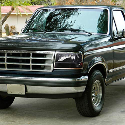 92-96 Ford F150 F250 F350 Bronco Replacement Headlights, Bumper Lights & Corner Lights Set - Black Housing - Left & Right Pair - Perfect for Off-Roading & Night Driving