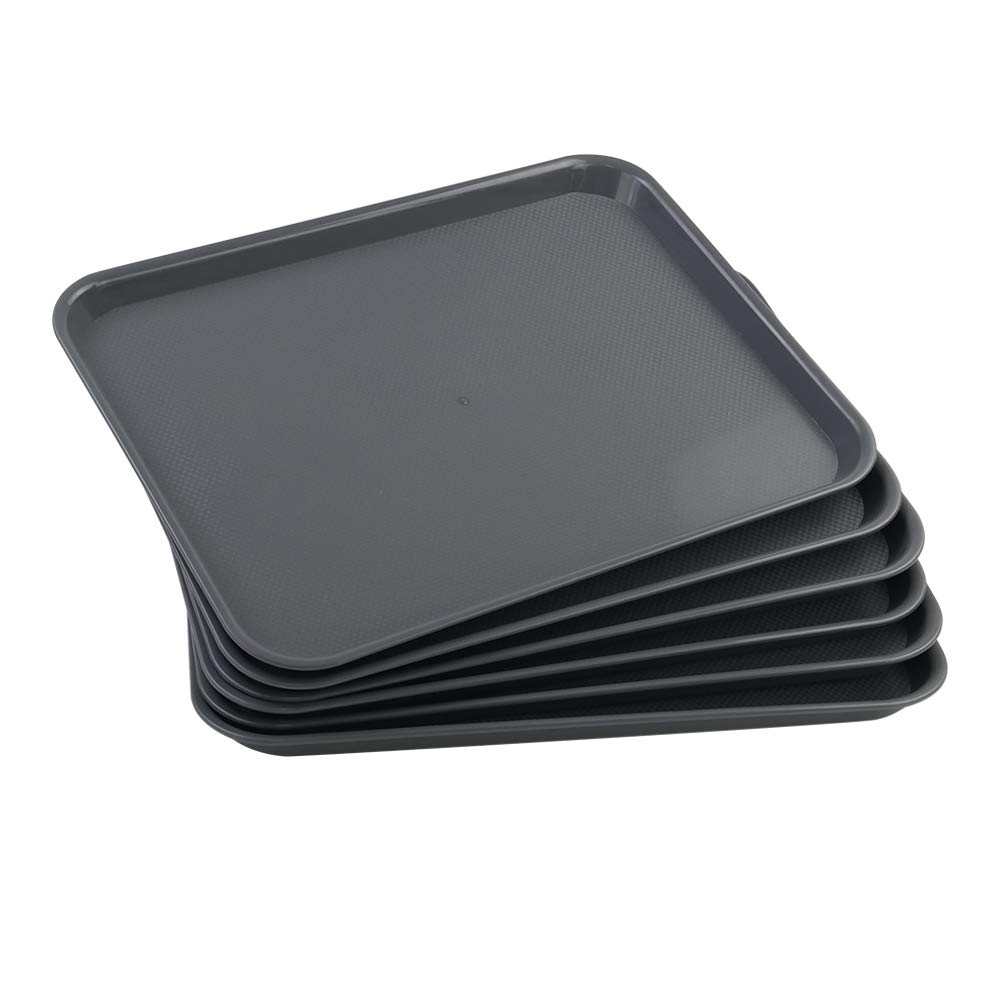 6-Pack Large Plastic Fast Food Serving Trays - Deep Grey | Durable Restaurant Dinnerware for Cafes, Catering & Home Use