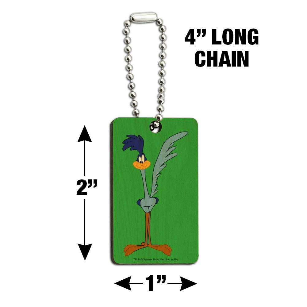Looney Tunes Road Runner Wooden Rectangle Keychain - Durable Wood Key Ring with Classic Cartoon Design - Perfect Gift for Fans & Collectors