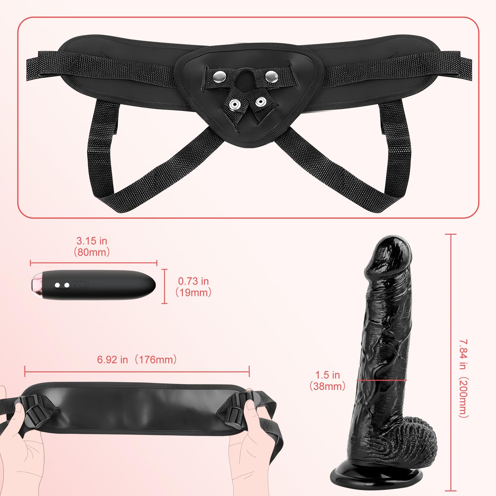 Realistic Strap-On Vibrating Dildo with Bullet Vibrator & Detachable Silicone G-Spot Stimulator - Wearable Harness for Women & Lesbian Couples - Black Adult Sex Toy for Vaginal Massage & Couple Play