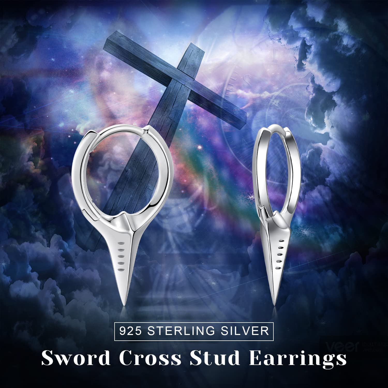 925 Sterling Silver Sword Cross Huggie Hoop Earrings - Small Dagger Spike Dangle Drop Hoop Earrings for Women & Men | Punk Jewelry, Gothic Fashion Accessories for Concerts, Parties & Everyday Wear