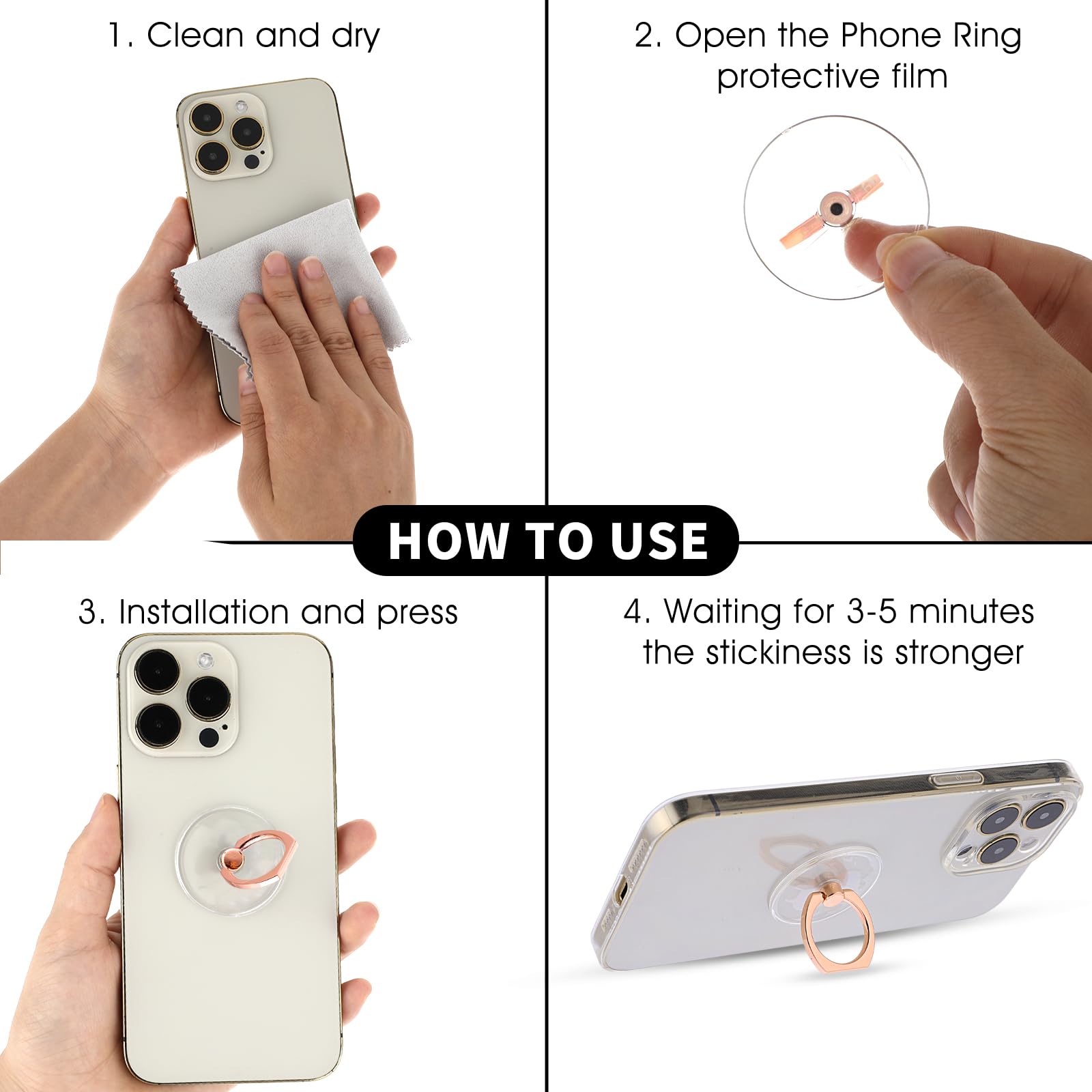 360° Rotating Transparent Phone Ring Holder - Finger Kickstand Grip for Cell Phones & Tablets (Rose Gold) | Perfect for Hands-Free Viewing, Secure Grip & Multi-Angle Adjustments