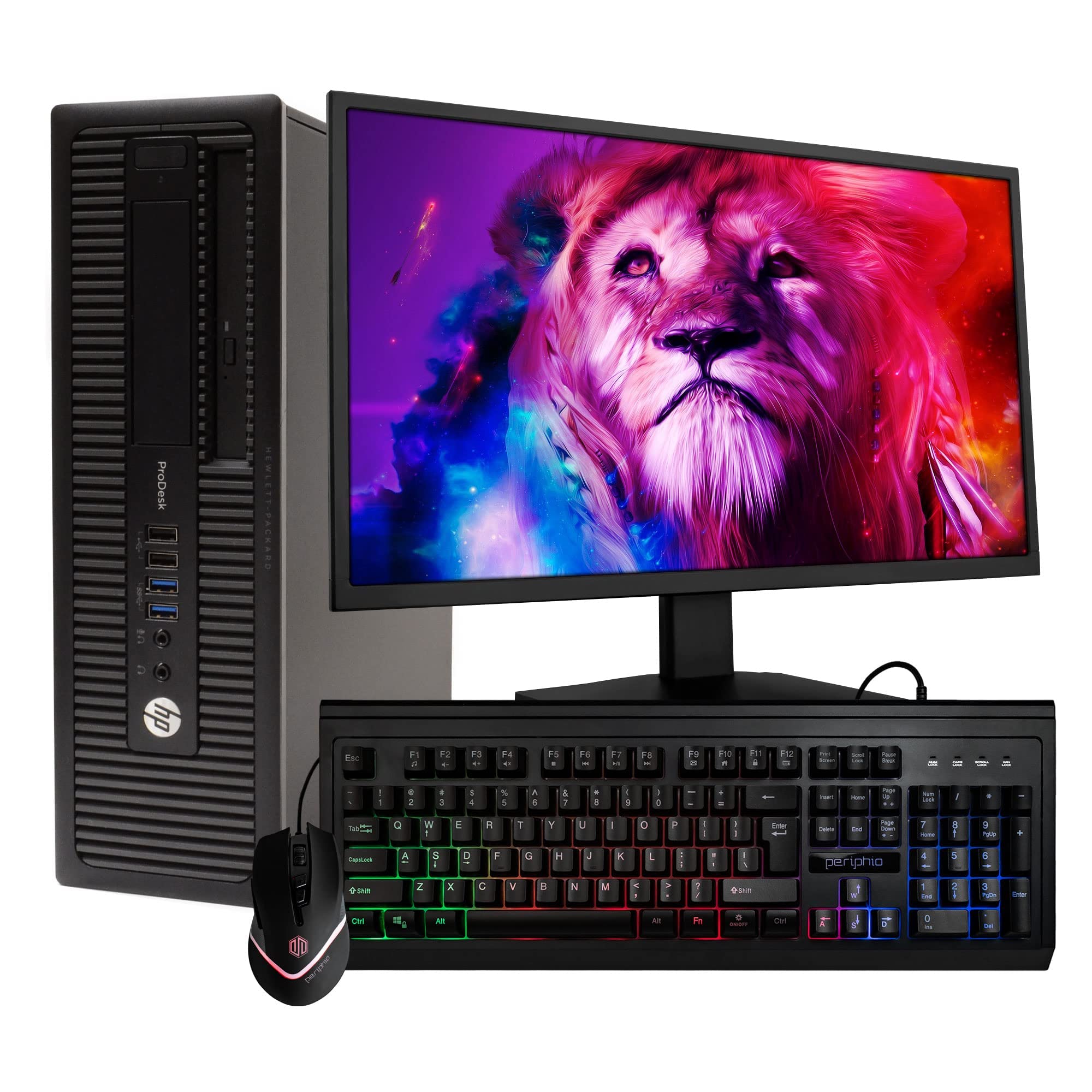 Renewed HP ProDesk 600G1 SFF Desktop Computer - Intel Quad Core i5 3.2GHz, 8GB DDR3 RAM, 500GB HDD, Win 10 Pro | Includes 24in Monitor & RGB Keyboard/Mouse | Perfect for Home Office, Business Workstations & Gaming Setups
