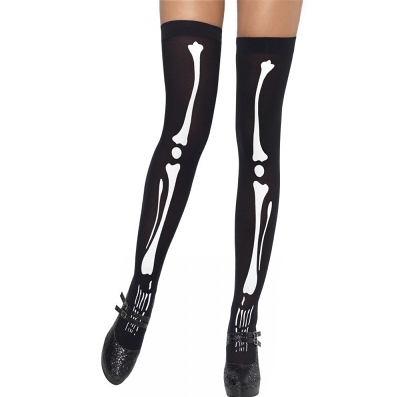 Scary Skeleton Halloween Costume Set - Over Knee Stockings, Arm Sleeves & Gloves for Horror Party, Cosplay, Carnival & Halloween Events | Spooky Outfit Accessories for Adults & Teens