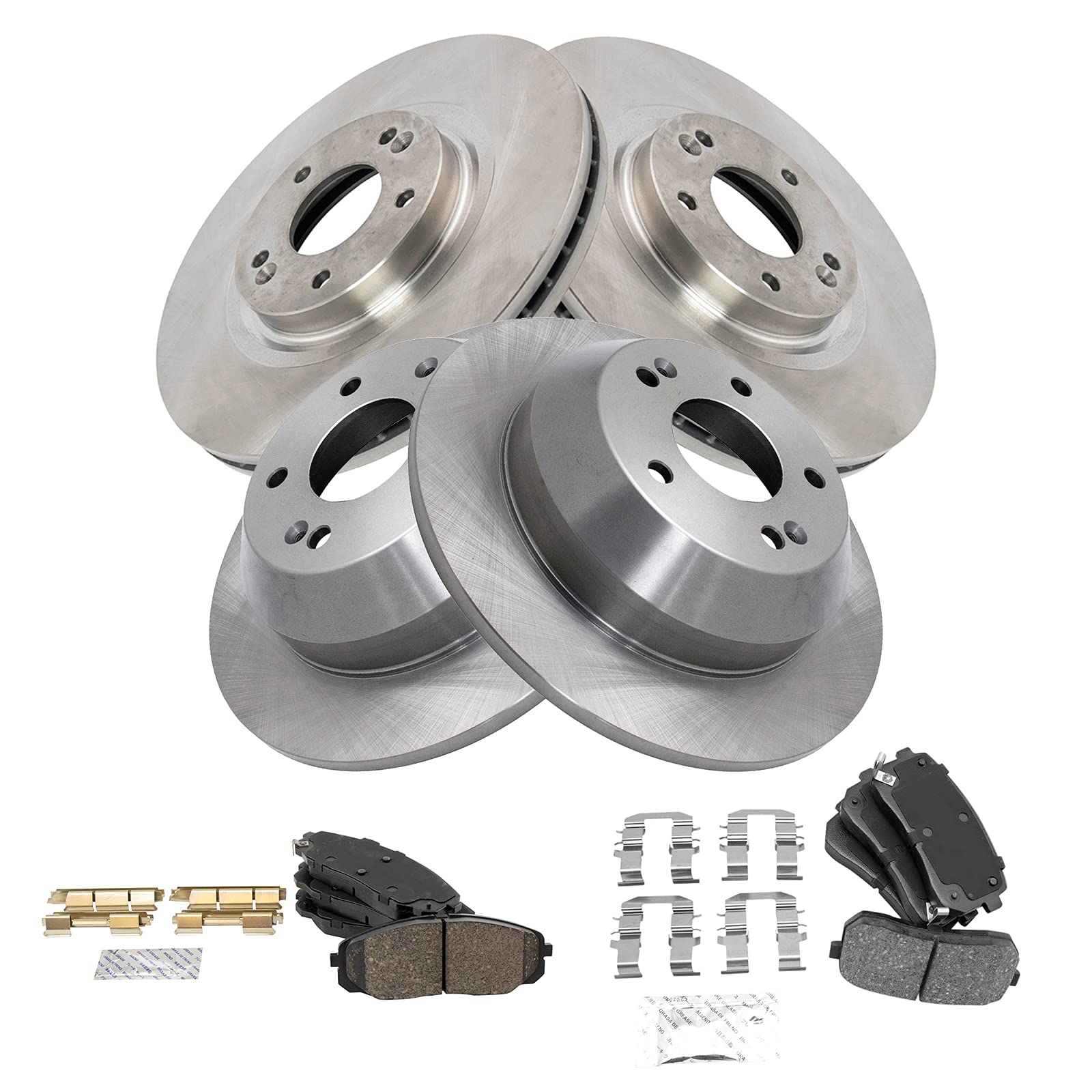 TRQ Front and Rear Brake Pad & Rotor Kit with Brake Chemical Kit - Ceramic Brake Pads & Solid Rotors for 2015-2020 Kia Sedona - Perfect for Smooth Stops and Enhanced Safety in City Driving and Highway Commutes