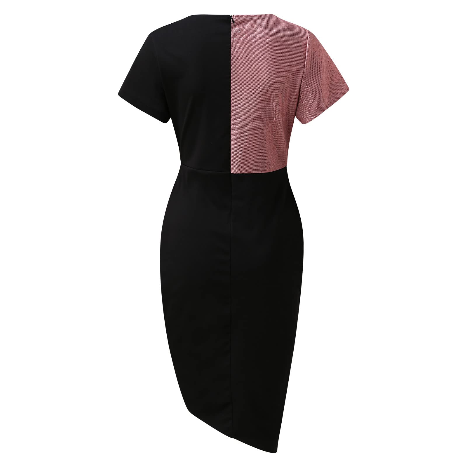 Sexy Colorblock Sequined Waist Cocktail Dress for Women - Elegant Semi-Formal Party Dress for Night Out, Club, Wedding Guest & Special Occasions