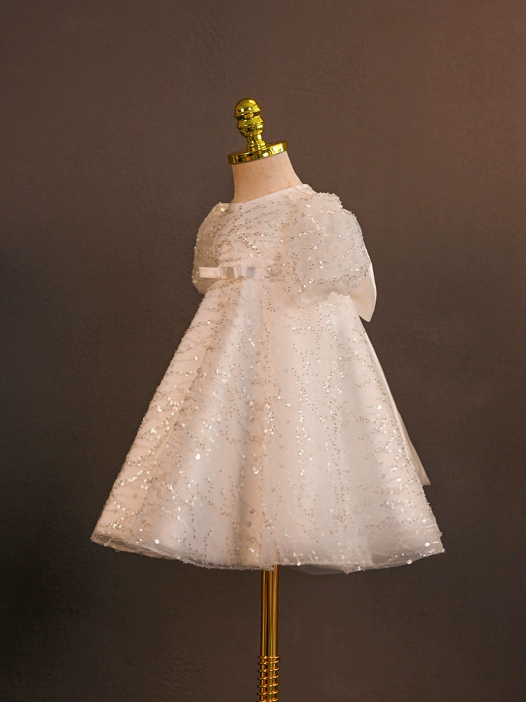 White Princess Round Tea Length Tulle Flower Girl Dress - Perfect for Weddings, Bridal Showers & Special Occasions