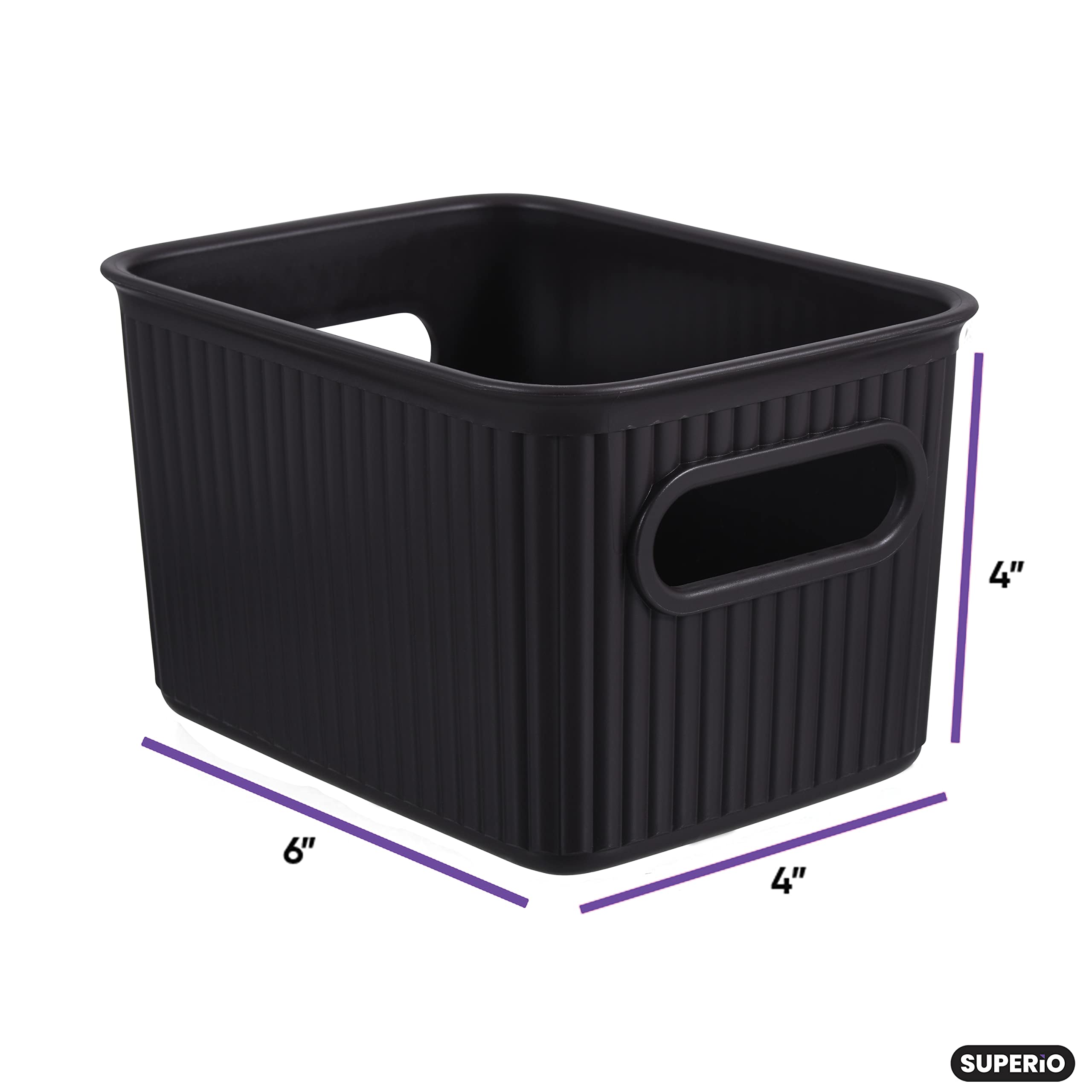 Superior Ribbed Plastic Storage Bins - 2 Pack Small Brown Organizer Baskets for Home, Closet, Shelves & Drawers | 1.5L Decorative Open Container Boxes | Perfect for Bedroom, Bathroom & Office Organization