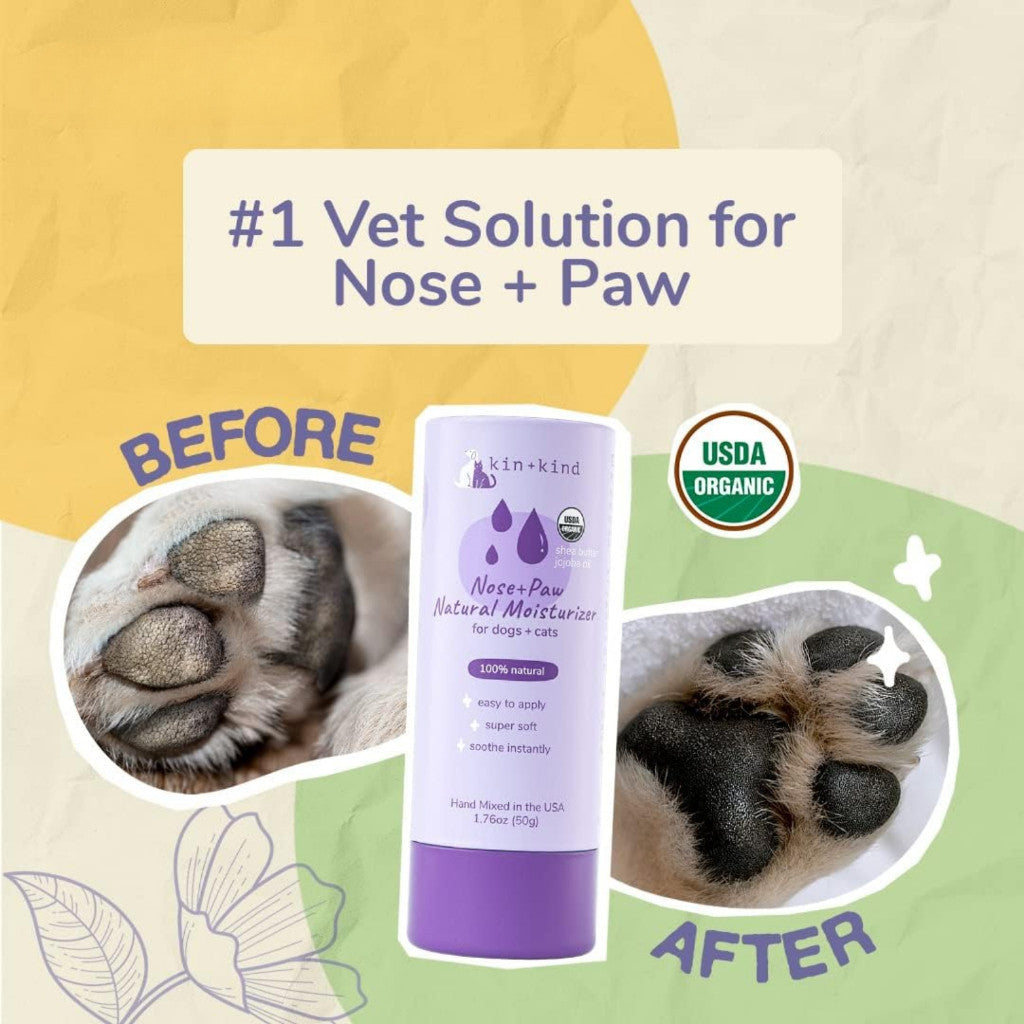 Kin+Kind Organic Nose & Paws Natural Moisturizing Balm for Dogs & Cats - 1.76oz | Hypoallergenic, Soothing Relief for Dry Skin | Perfect for Daily Paw Care & Nose Protection During Harsh Weather