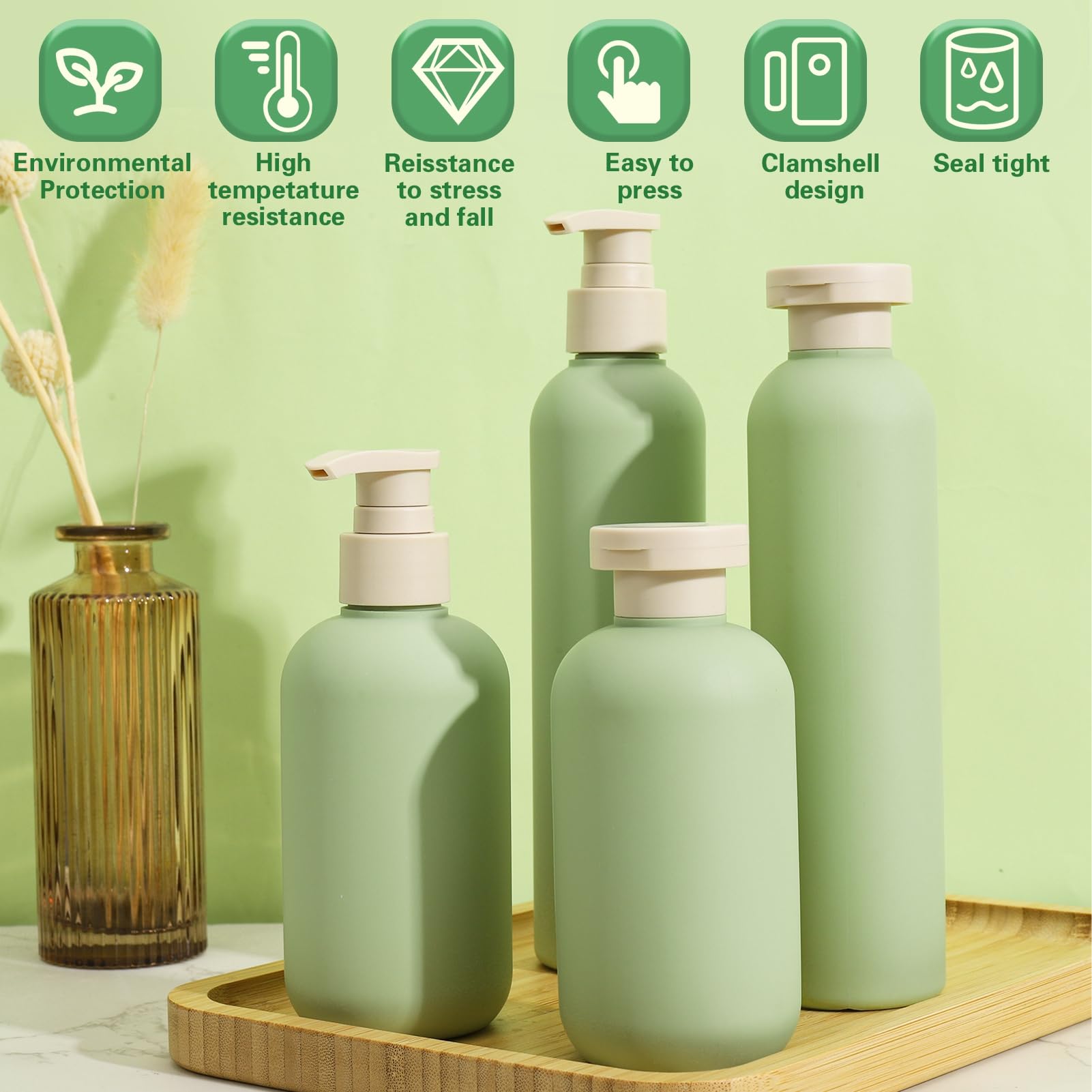 4-Pack Refillable Travel Squeeze Bottles with Flip Cap & Pump - 200ML/260ML Leak-Proof Toiletry Containers for Shampoo, Lotion, Cream & Body Wash | Perfect for Air Travel, Gym, Camping & Vacation Essentials
