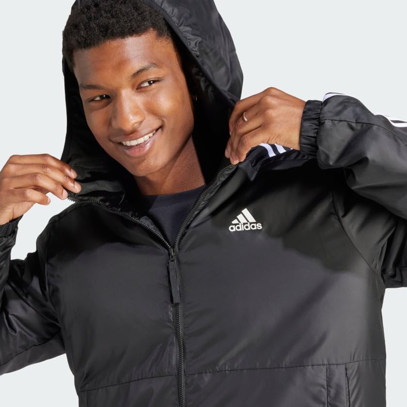Adidas Men's Essentials 3-Stripes Insulated Hooded Jacket - Warm Winter Coat for Outdoor Sports & Casual Wear