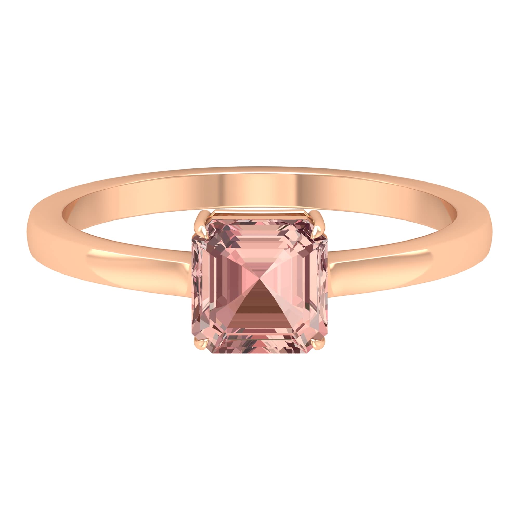 6MM Asscher Cut Morganite Ring - 3CT Claw Set Solitaire Engagement Ring in 14K Solid Gold, October Birthstone Jewelry for Women, Perfect for Anniversaries & Proposals