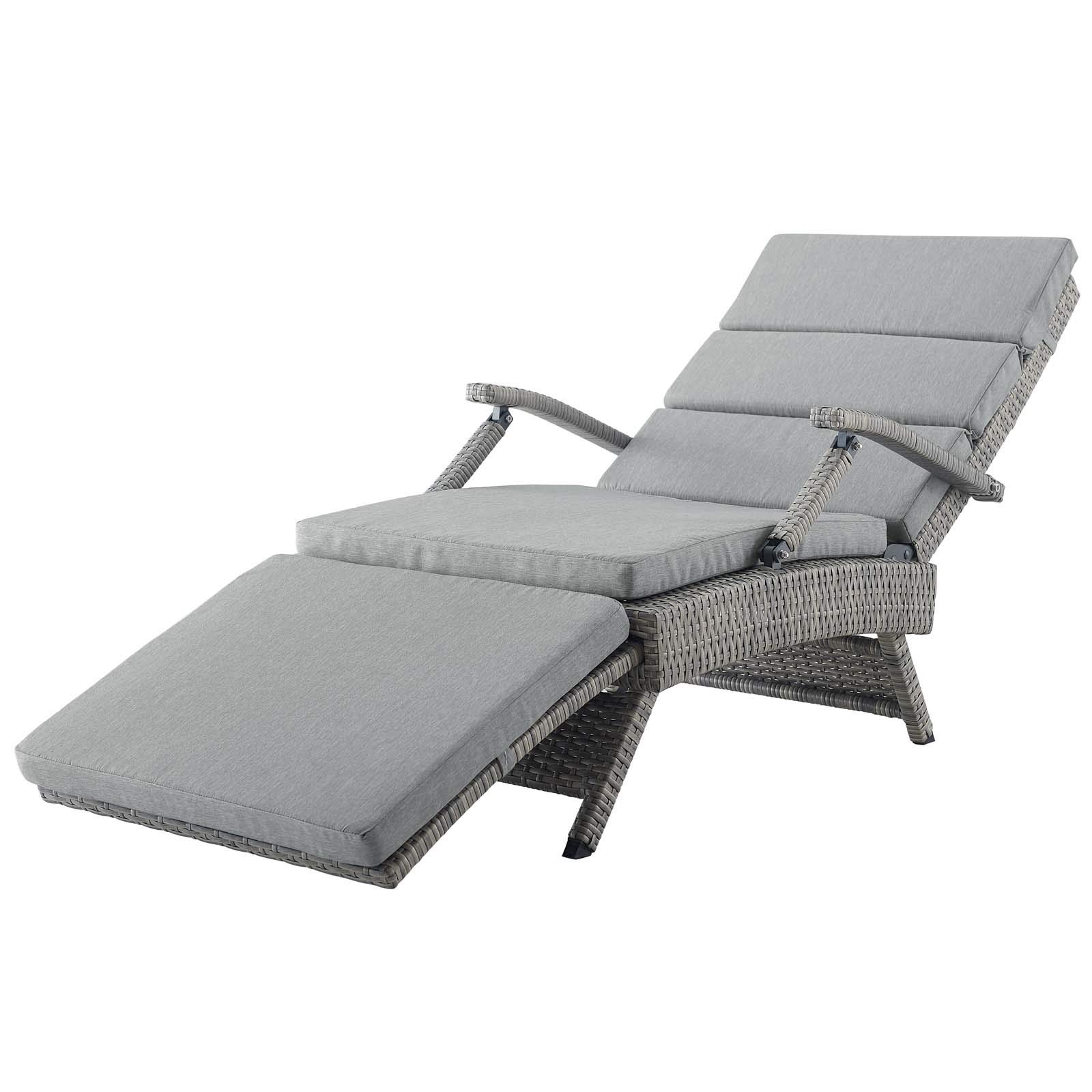 Modern Contemporary Urban Outdoor Patio Balcony Garden Lounge Chair Chaise - Rattan Wicker in Gray - Perfect for Relaxing in Small Spaces