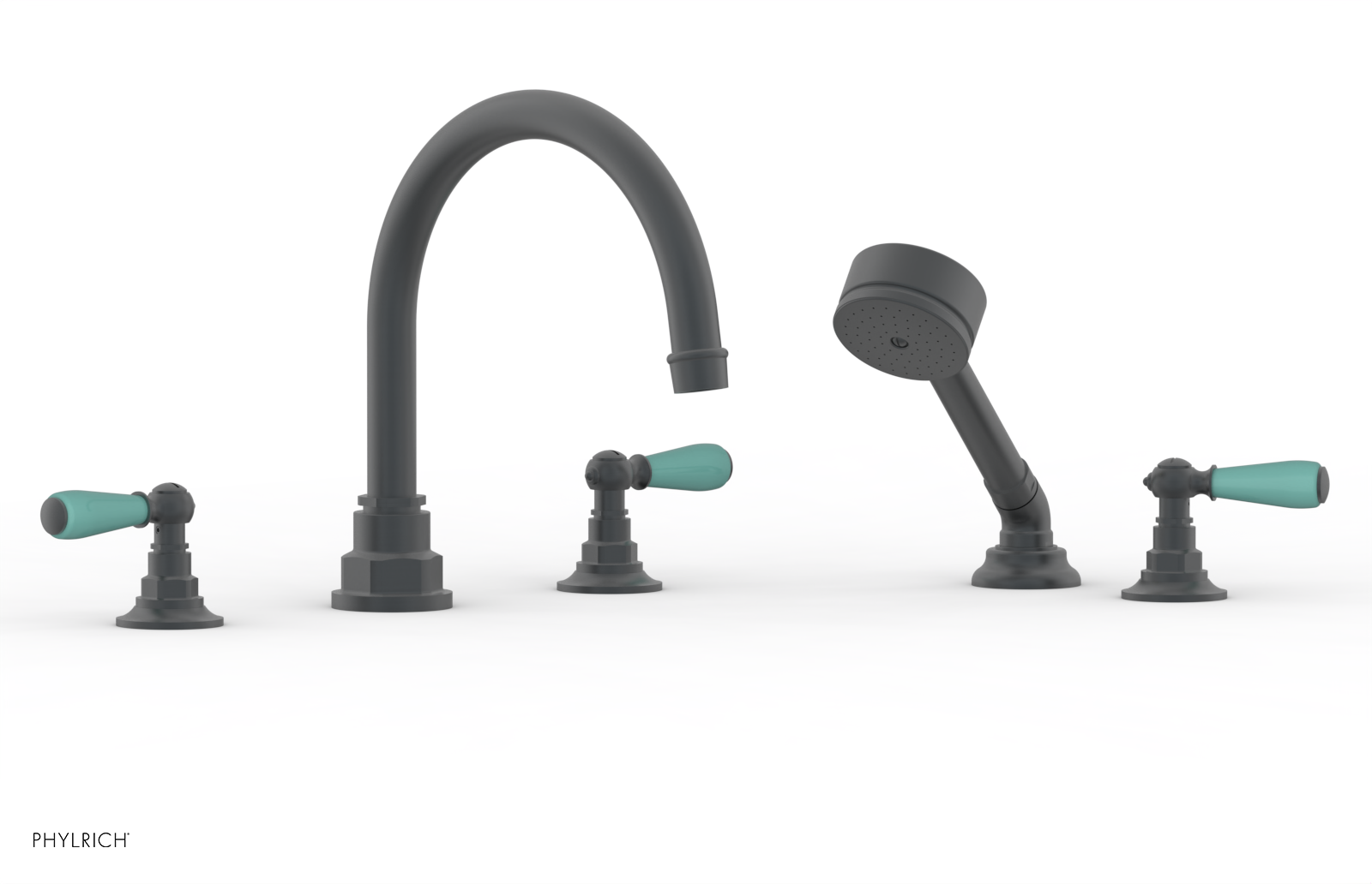 Jamestown Freestanding Deck Tub Set with Hand Shower - Modern Lever Handles & Turquoise Accents - 165