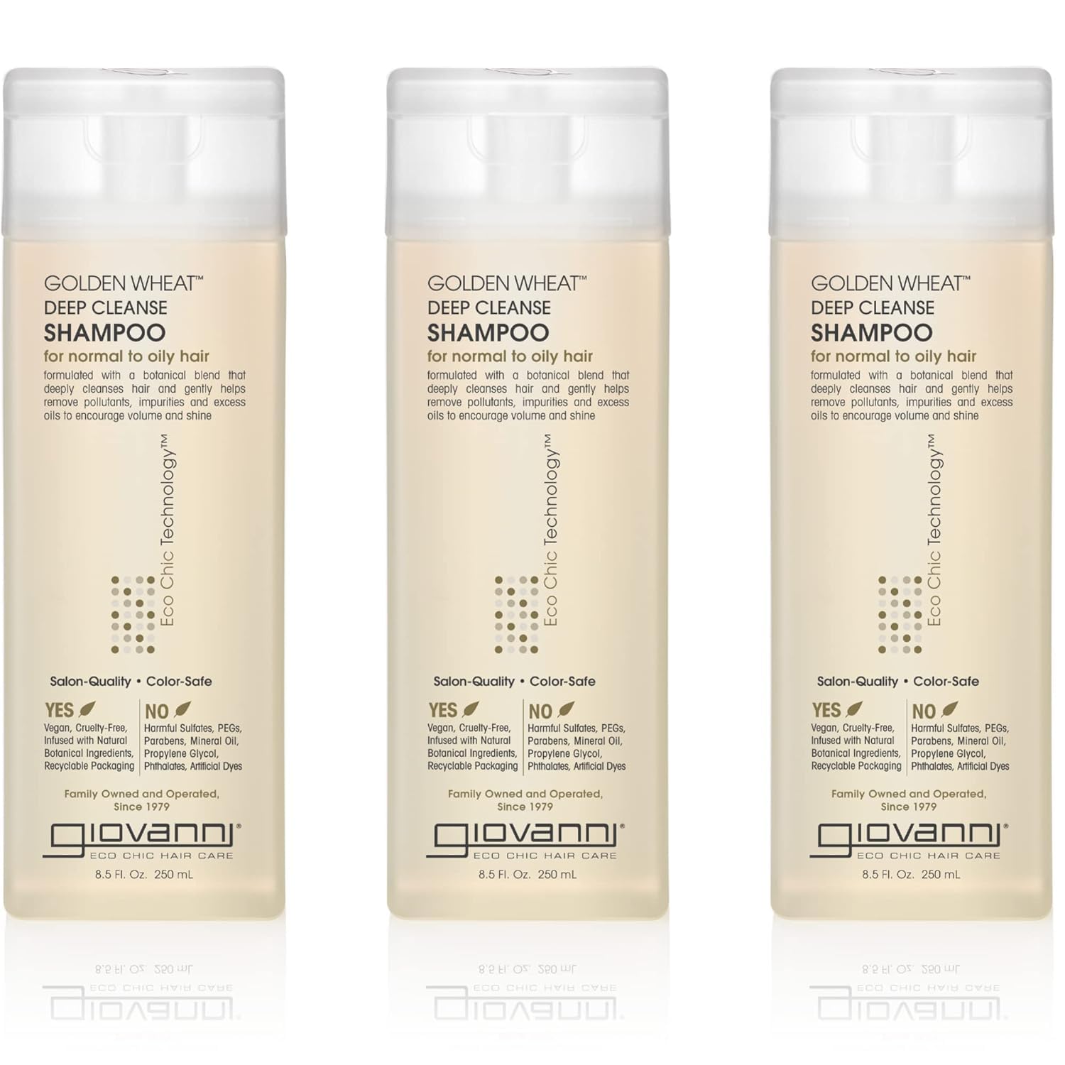 **GIOVANNI ECO CHIC Golden Wheat Deep Cleanse Shampoo for Oily Hair - Volumizing & Shine Enhancing with Spearmint Oil & Aloe Vera - 8.5 oz (3 Pack) - Ideal for Daily Use, Salon-Quality Results at Home**