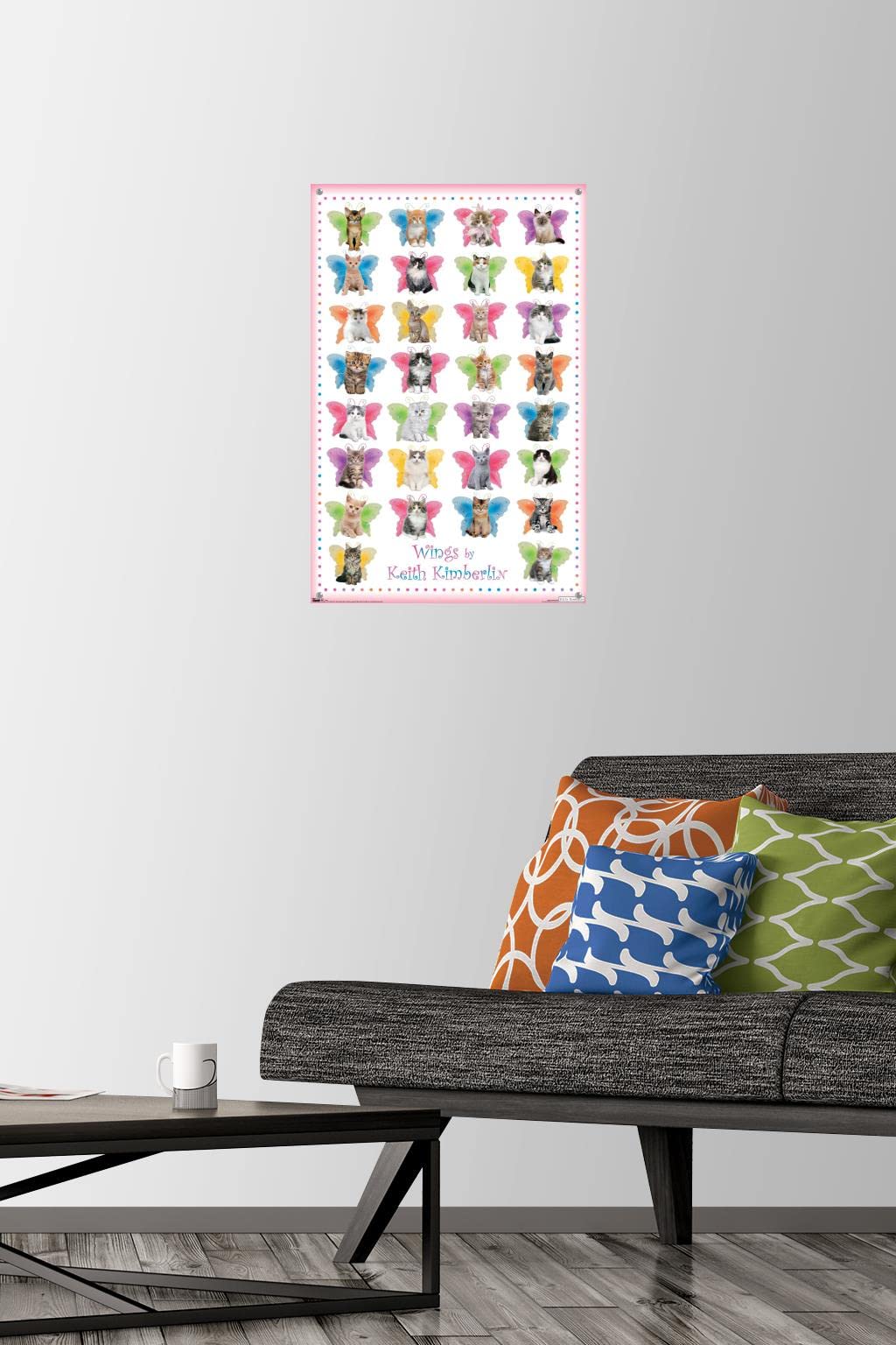 Keith Kimberlin - Kittens with Butterfly Wings Wall Art Poster with Push Pins | Cute Animal Decor for Bedroom, Nursery & Office