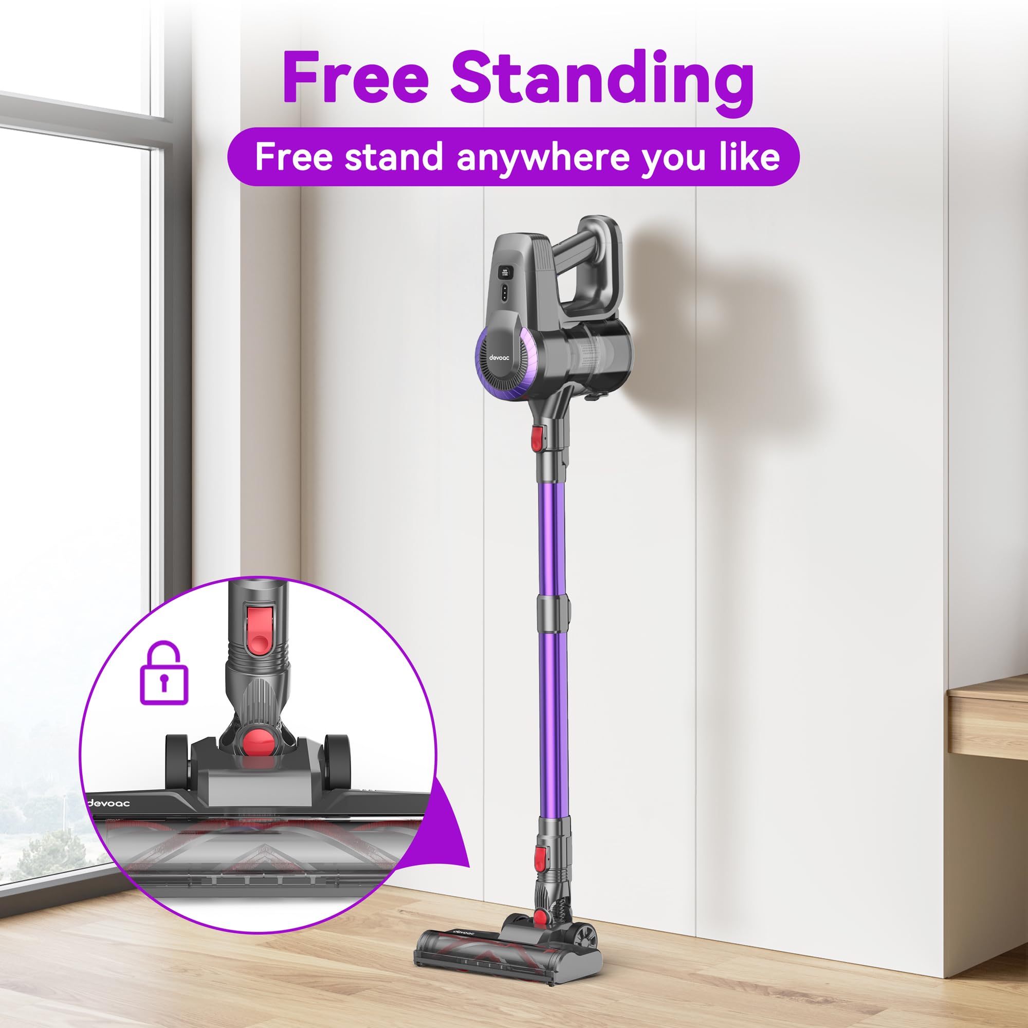 DEVOAC N300 Cordless Vacuum Cleaner - 6-in-1 Lightweight Stick Vacuum for Home & Pet Hair Cleaning