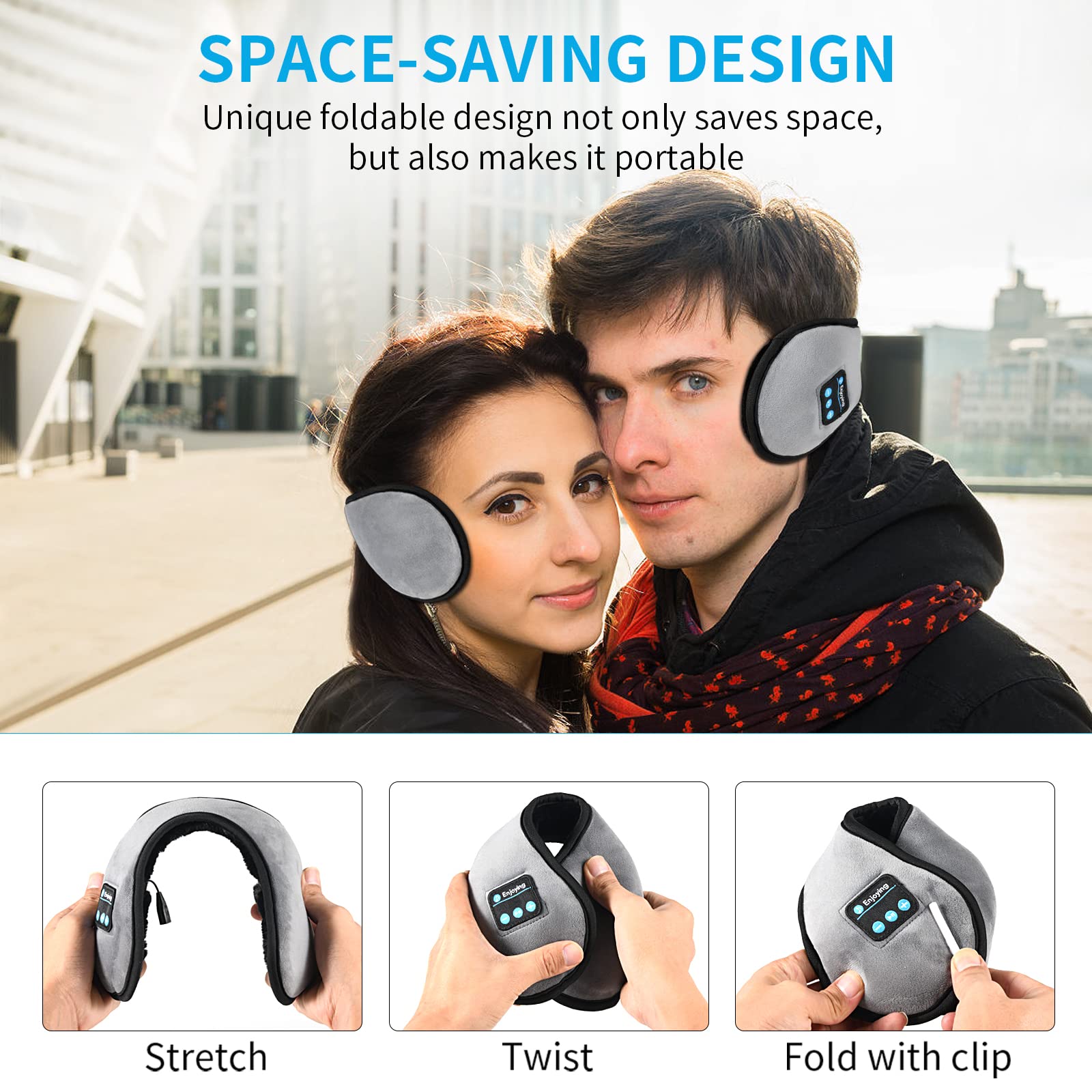 Wireless Bluetooth Earmuffs with Built-in Headphones - Winter Ear Warmers for Cold Weather - Perfect for Skiing, Snowboarding & Outdoor Activities