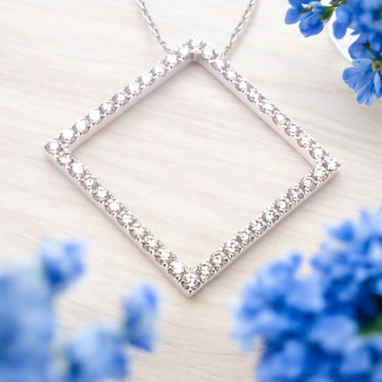Authentic Tiffany & Co 18K White Gold Diamond Square Necklace - Belgium Crafted Luxury Jewelry for Women | Perfect for Anniversaries, Weddings & Special Occasions