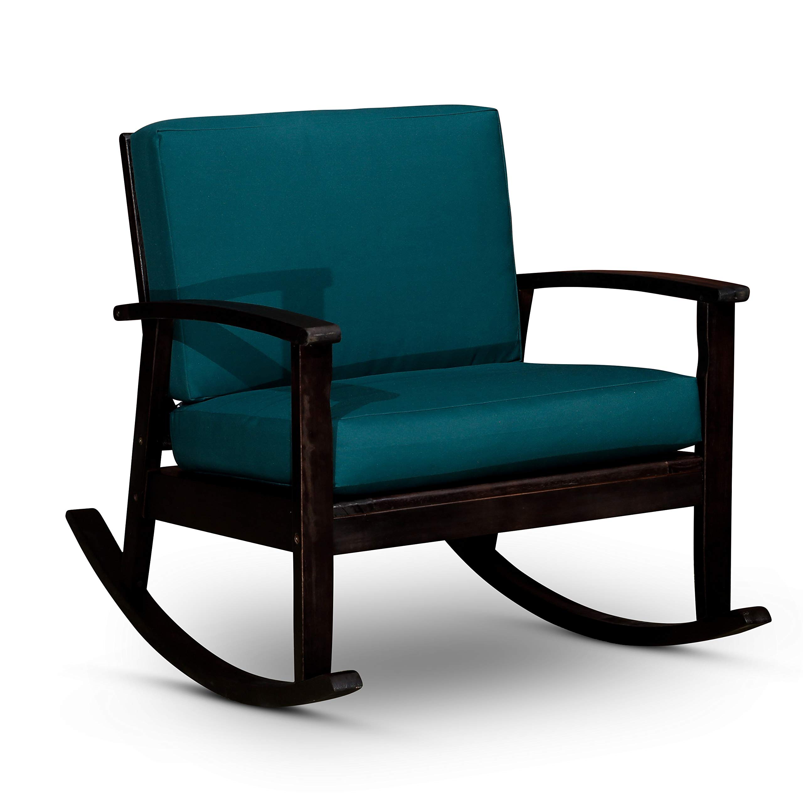 DTY Outdoor Living Longs Peak Deep Seat Eucalyptus Rocker - Espresso Finish with Dark Green Cushions | Patio Furniture for Garden, Porch & Backyard Relaxation
