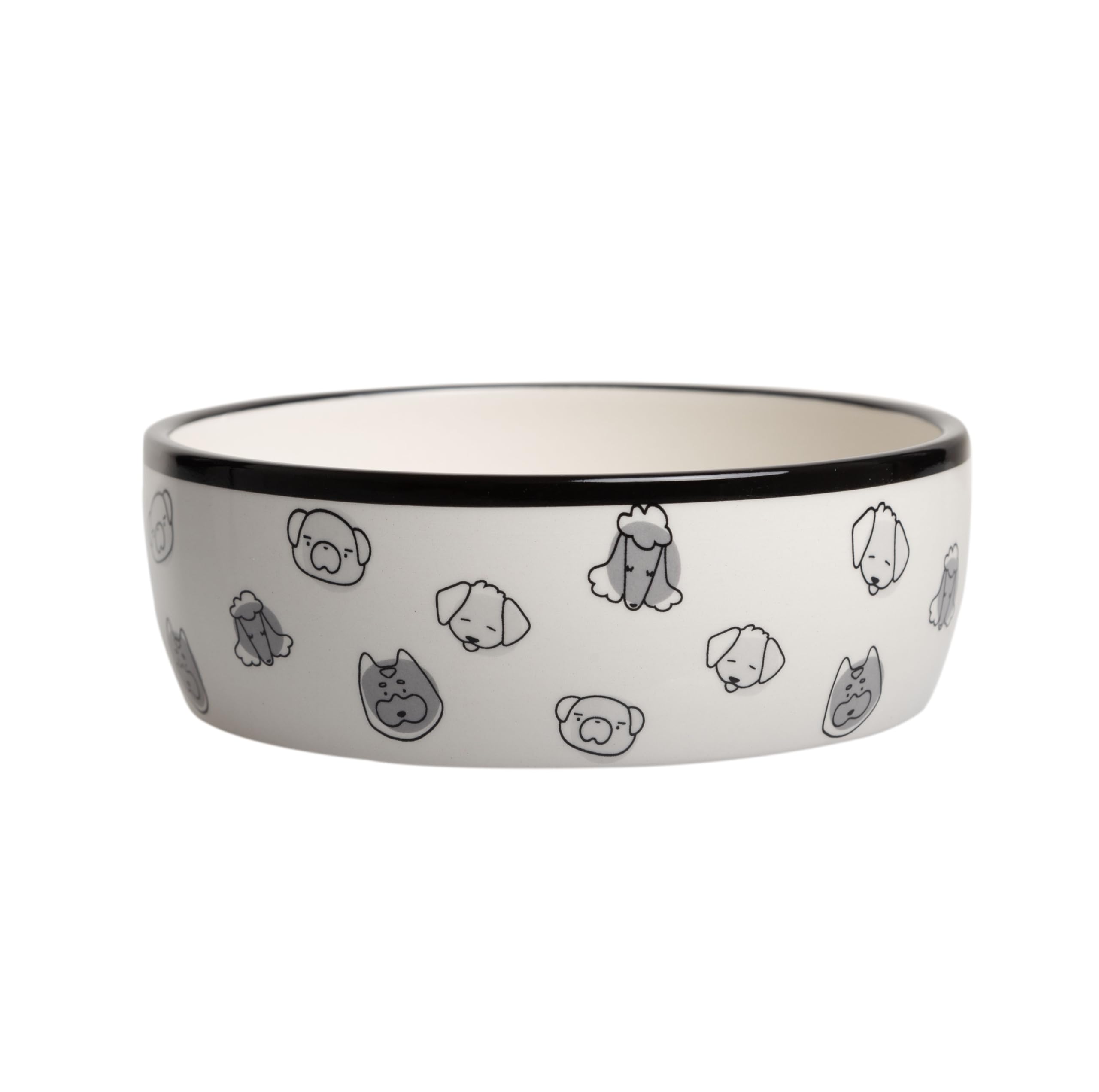 Pearhead Gray Dog Faces Pattern Ceramic Dog Bowl - 2 Cup Capacity Medium Pet Food & Water Dish - Microwave & Dishwasher Safe - Perfect for Indoor & Outdoor Feeding