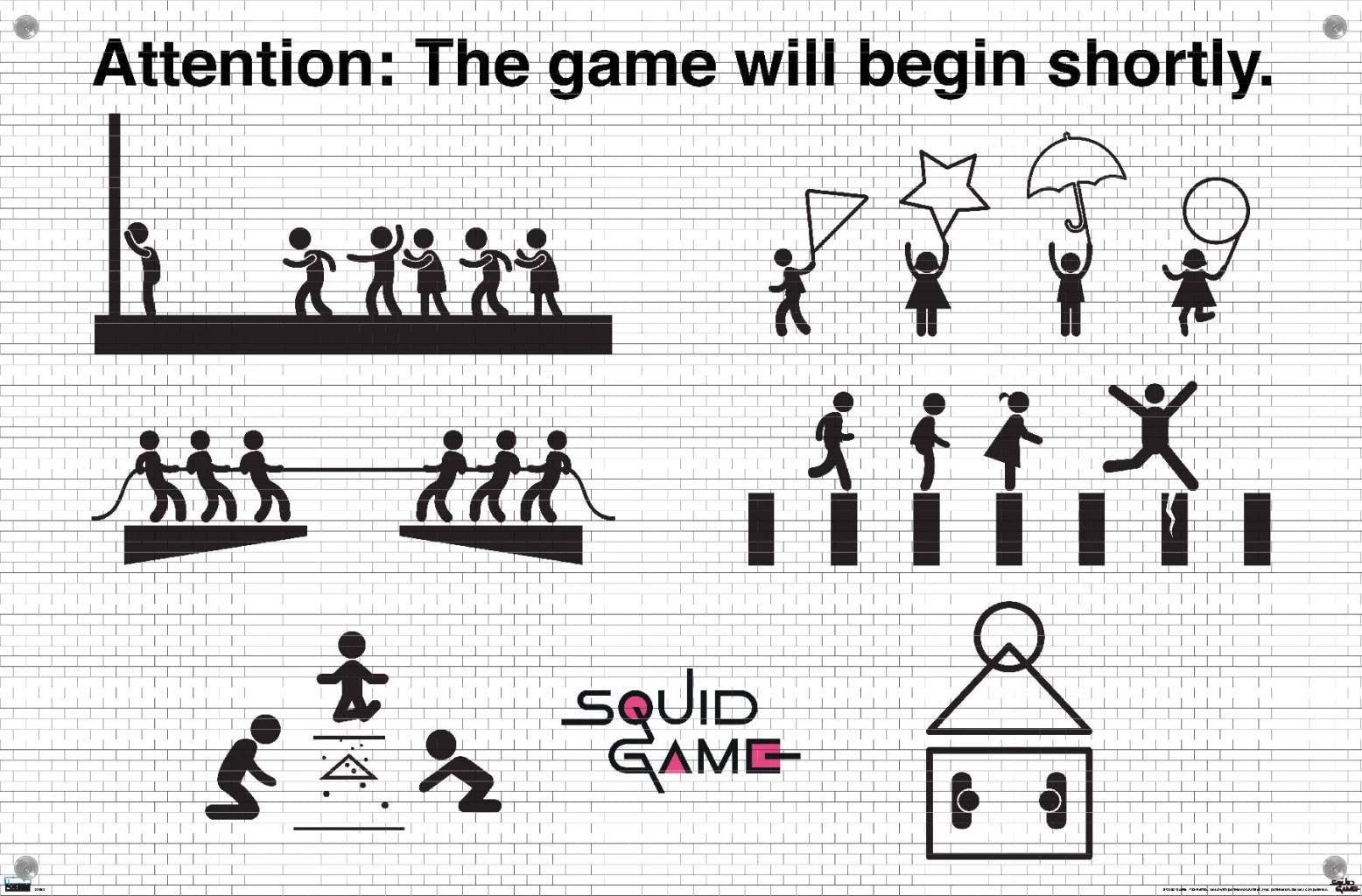Squid Game Netflix Wall Poster Set with Push Pins - HD Official Artwork for Home, Office & Game Room Decor - Perfect for Fans & Collectors