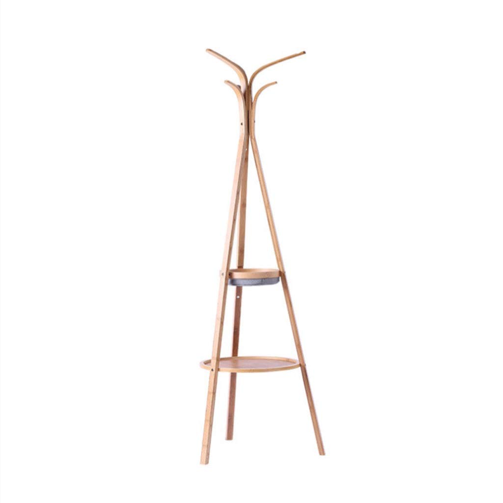 Fevilady Bamboo Coat Rack - Free Standing Wooden Coat Stand with 5 Hooks & 2 Shelves - Entryway Hallway Organizer for Jackets, Hats & Accessories - Perfect for Home, Office or Dorm Room (Color: A)
