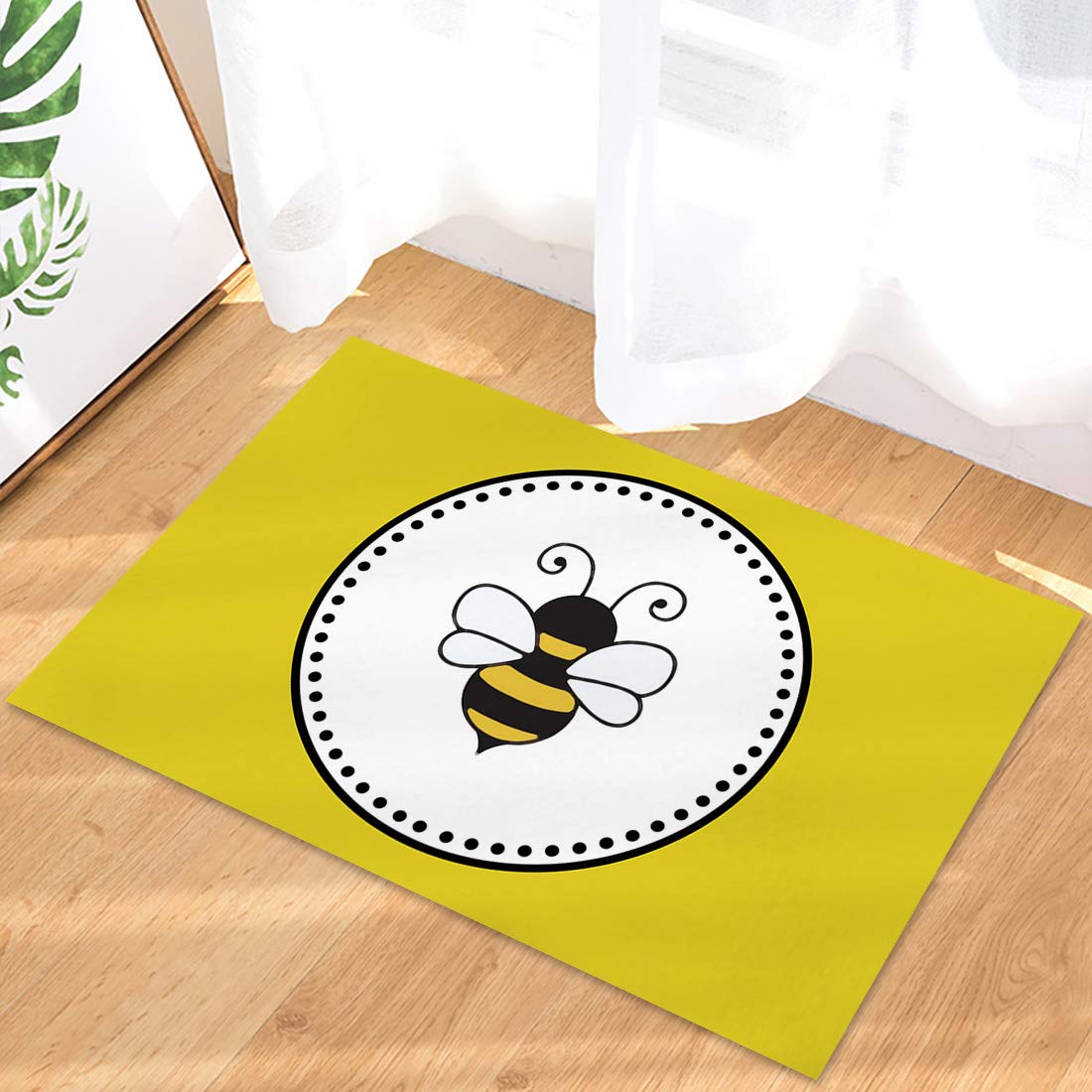 **Non-Slip Absorbent Indoor Doormat - Super Soft Bath Rugs for Front Door, Kitchen, Bathroom & Bedroom - Country Bee Cartoon Animal Design, Yellow Back Floor Mats for Home Decor (Perfect for Living Room, Laundry Room & Entryway)**