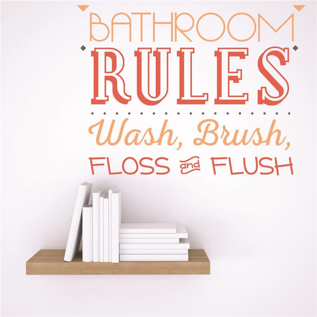 DIY Removable Vinyl Wall Decals for Bedroom - 26x26 Inch Motivational Bathroom Stickers with 'Rules: Wash, Brush, Floss & Flush' Design - Perfect for Home Decor, Kids Room & Bathroom Makeover