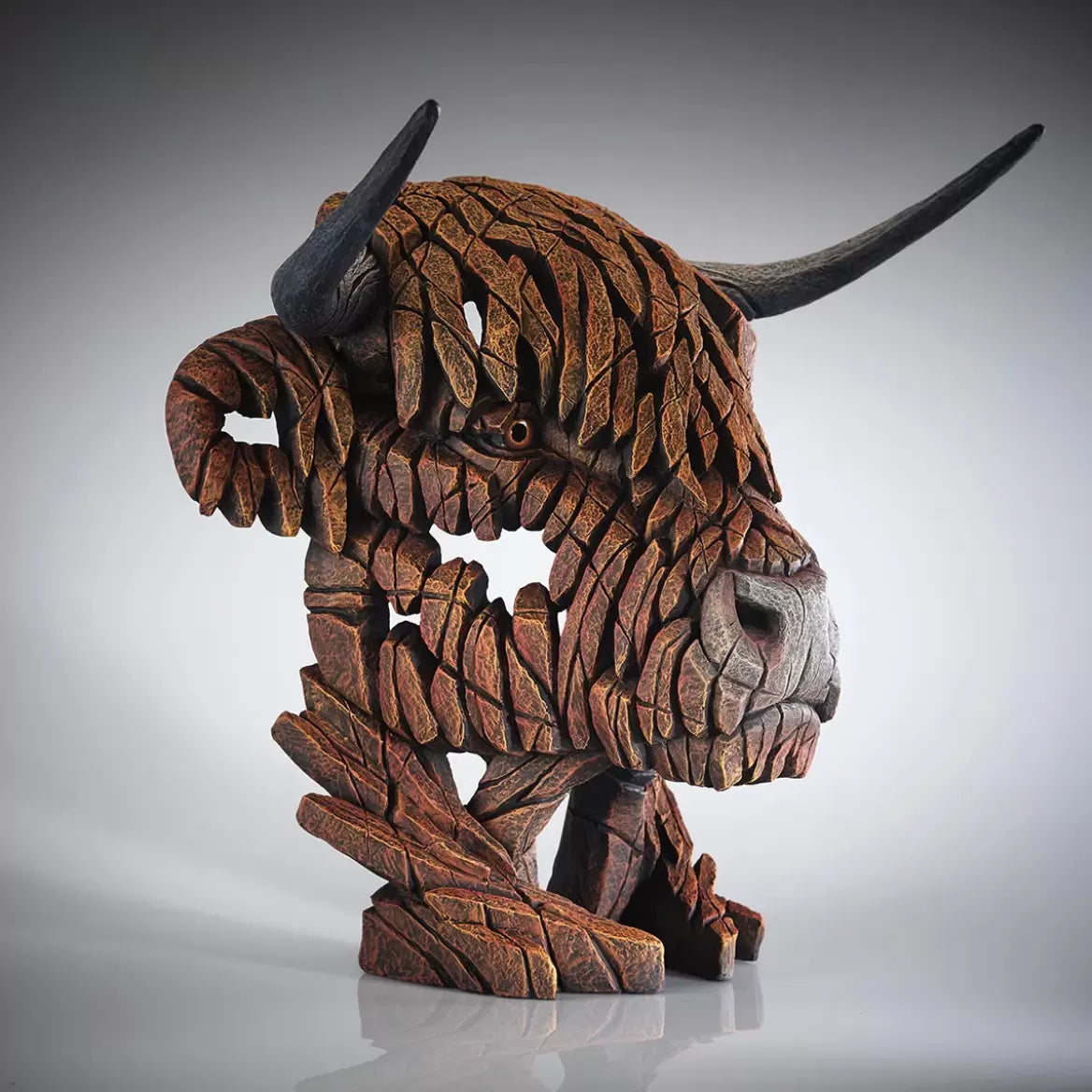 Highland Cow Bust Sculpture - Handmade Edge Art for Home & Office Decor - Perfect for Farmhouse, Rustic, and Western Themed Spaces