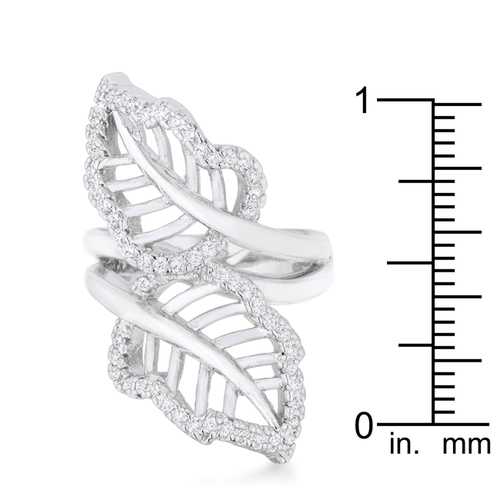 0.4ct Cubic Zirconia Rhodium-Plated Leaf Wrap Ring for Women - Elegant Fashion Jewelry Gift for Wedding, Party & Everyday Wear