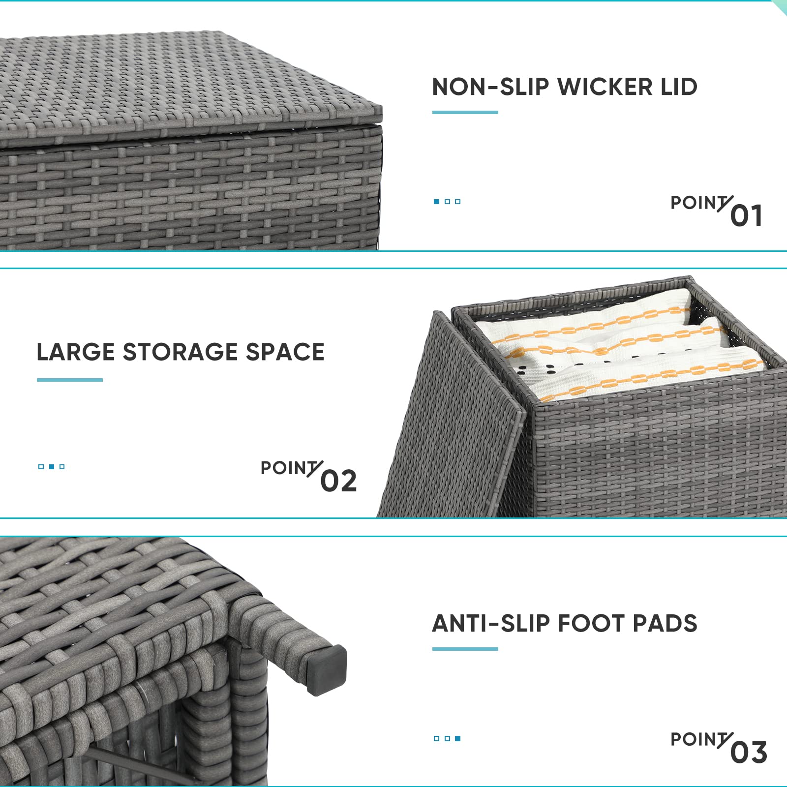 Verano Outdoor Wicker Side Table - Small Square Rattan Coffee Table with Storage for Garden, Porch, Deck, Living Room & Backyard - Weather-Resistant Resin Furniture (Gray) | Perfect for Patio Lounging, Poolside Relaxation & Outdoor Entertaining
