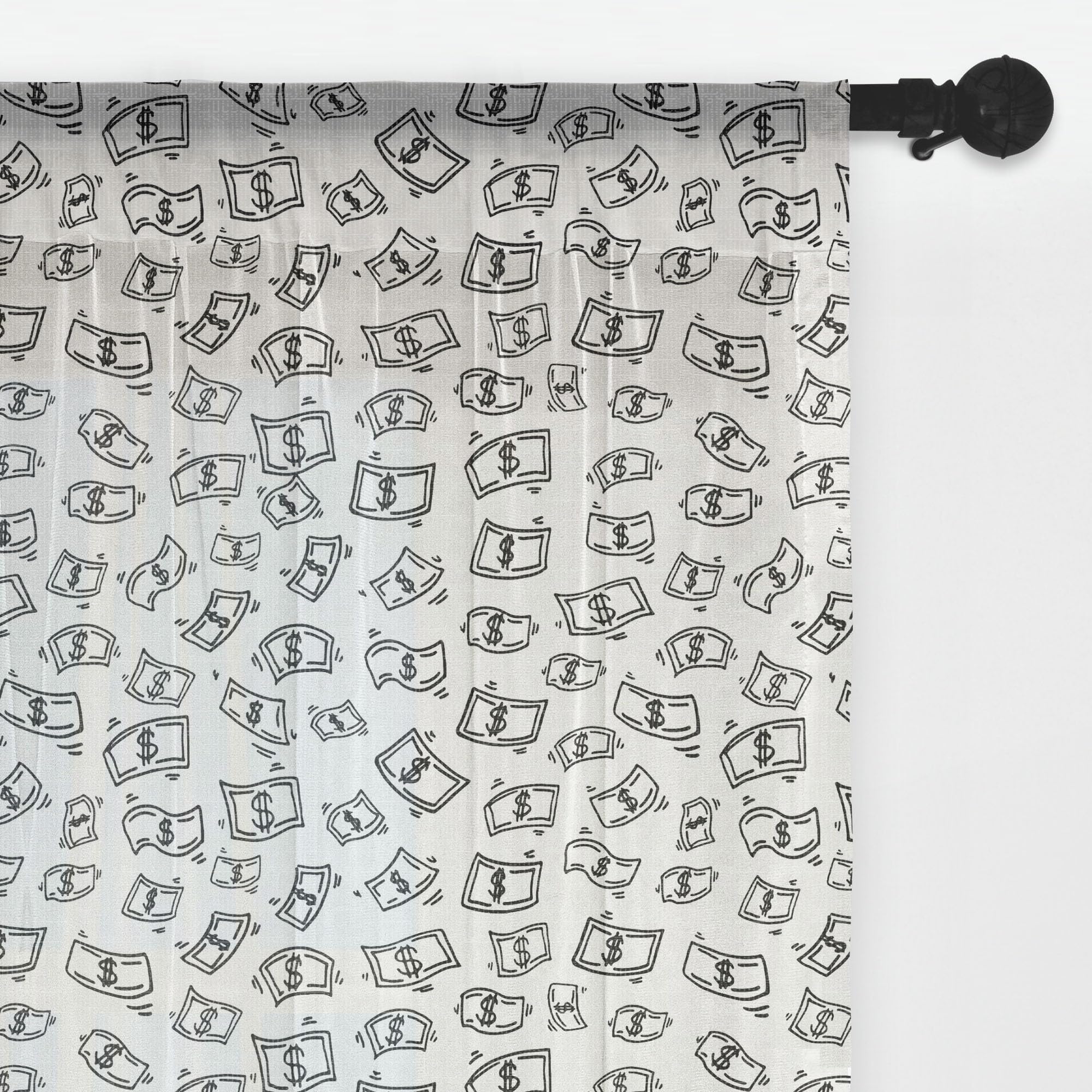 Ambesonne Black & White Money Design Tulle Curtains - Sketch Style Monochrome Raining Dollar Bills Sheer Drapes with Rod Pocket (108x72 Inch, 2 Panels) - Perfect for Wedding Decor, Party Backdrops & Themed Room Design