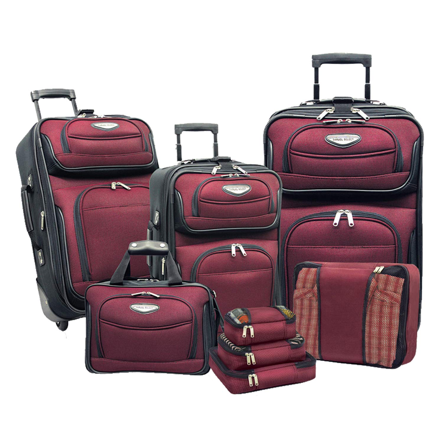 Travel Select Amsterdam Expandable Rolling Upright Luggage Set - Burgundy (8-Piece) | Durable Suitcase for Business Trips & Family Vacations