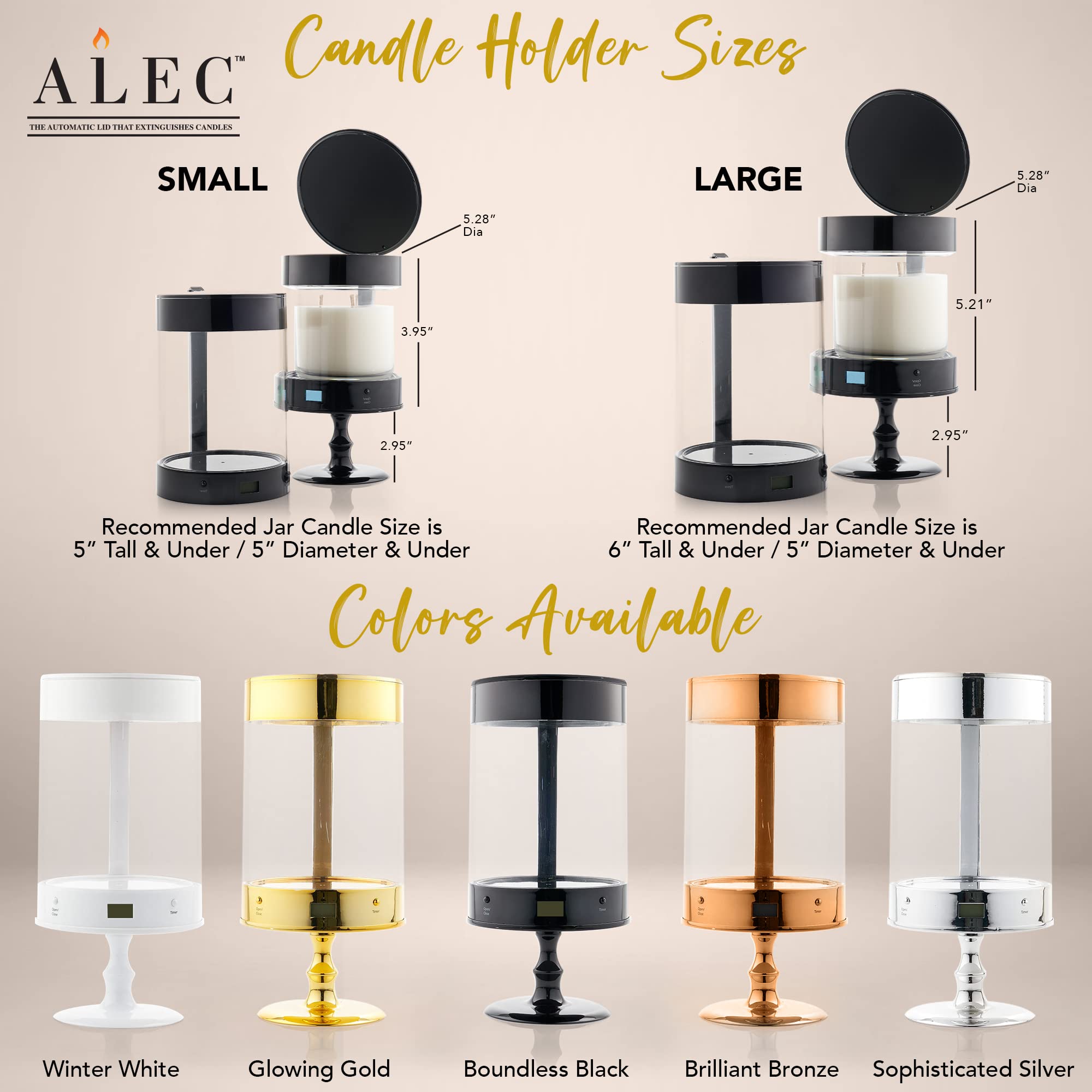 ALEC Clear Hurricane Automatic Candle Holder & Extinguisher with Rechargeable Timer Lid & Stand - Large Black Pillar Candle Holder for Votive Candles | Elegant Home Decor for Dining Table Centerpiece, Wedding Reception, and Romantic Dinner Setting