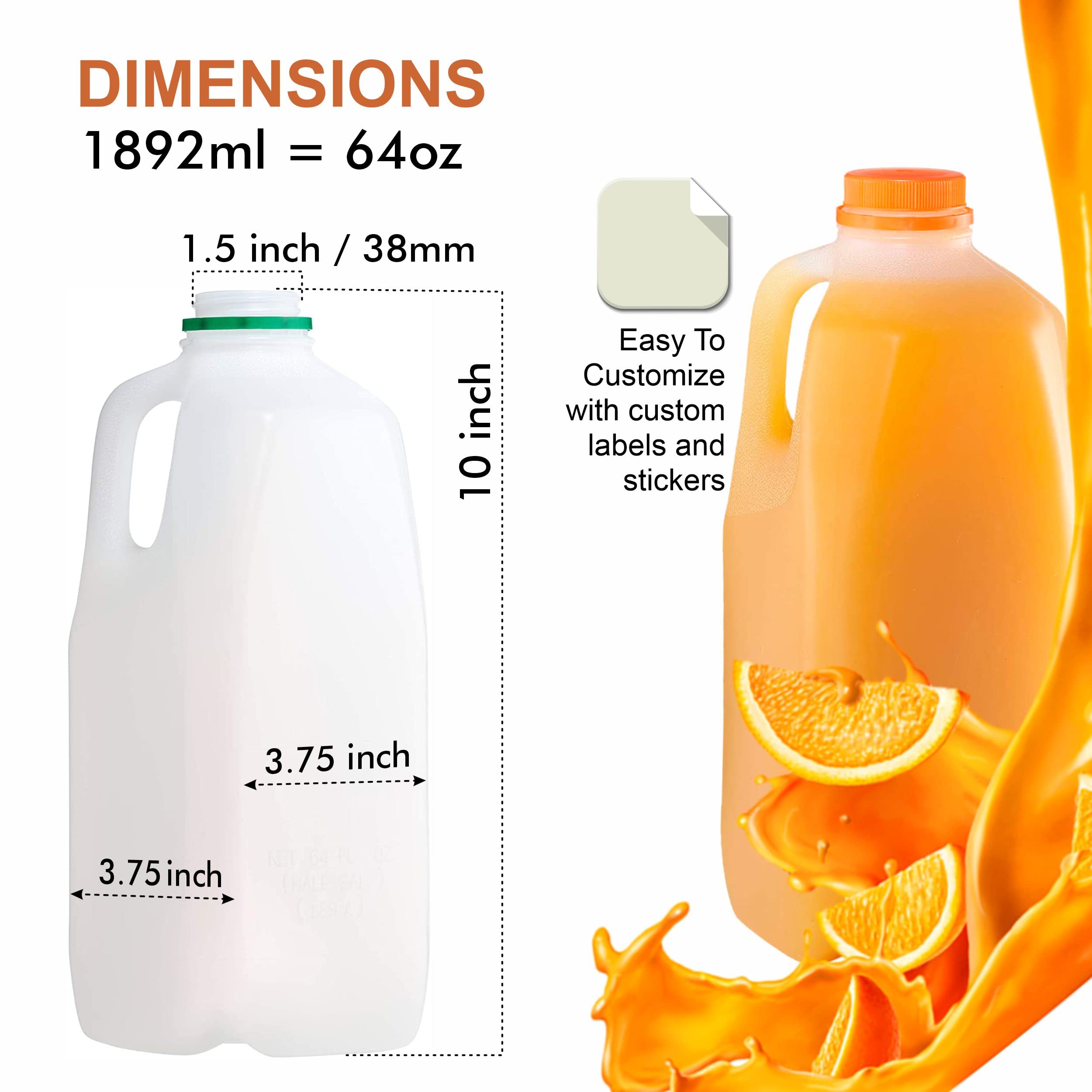 EcoQuality 64oz Empty Plastic Juice Bottles with Tamper Evident Caps - Half Gallon Smoothie Containers for Juices, Milk, Meal Prep & Picnics - BPA Free Reusable Bottles (Pack of 50) - Perfect for Home Brewing, Commercial Use & Outdoor Activities