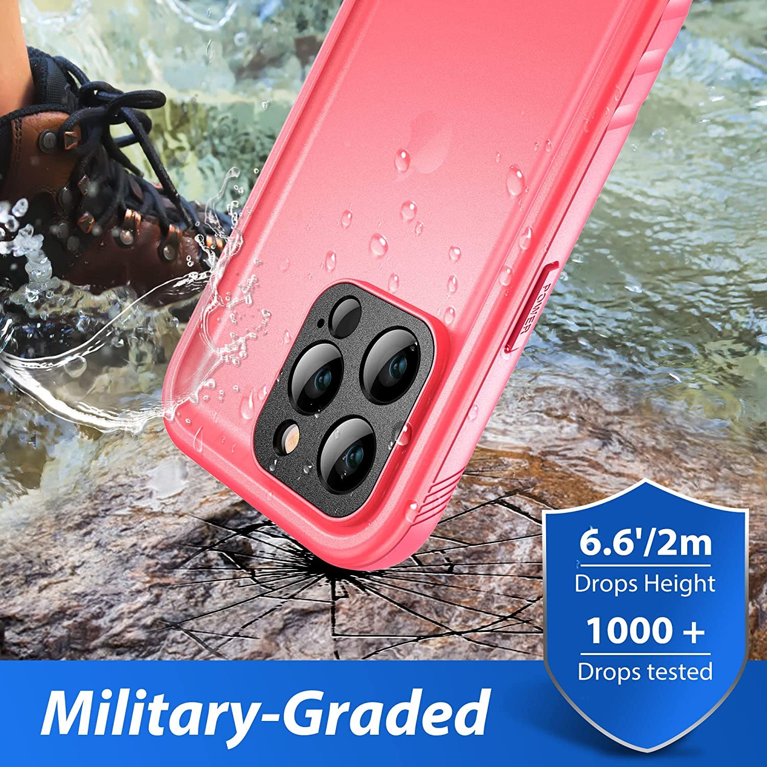 SPORTLINK iPhone 13 Pro Max Waterproof Case (6.7 Inch) - IP68 Certified Shockproof Dustproof Phone Cover with Built-in Screen Protector | Perfect for Swimming, Hiking & Outdoor Activities (Pink)