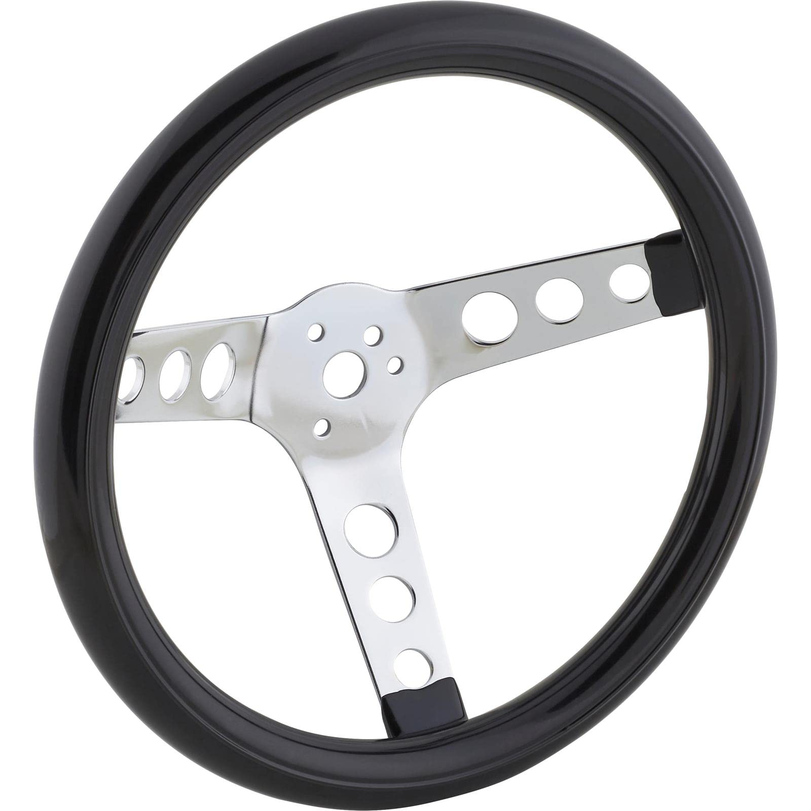 Speedway Classic 12 Inch Black Steering Wheel - Smooth Cushion Grip, Chrome Spokes & Cap, 3-Bolt Mount | Durable Steel Construction | Compatible with Horn Button Retainer | Perfect for Vintage Cars, Hot Rods & Racing Vehicles