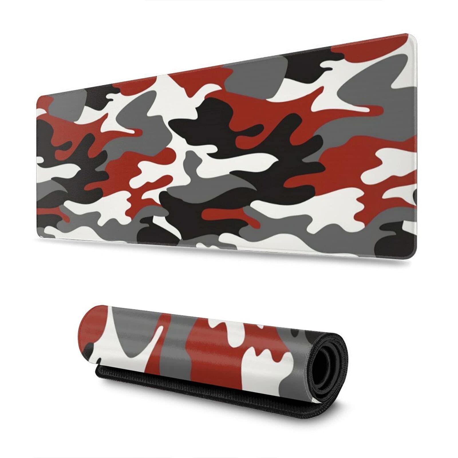 White Black Red Camo Gaming Mouse Pad - Extra Large Extended Keyboard & Desk Mat for PC, Laptop, Home & Office - Perfect for Gaming, Work & Computer Accessories