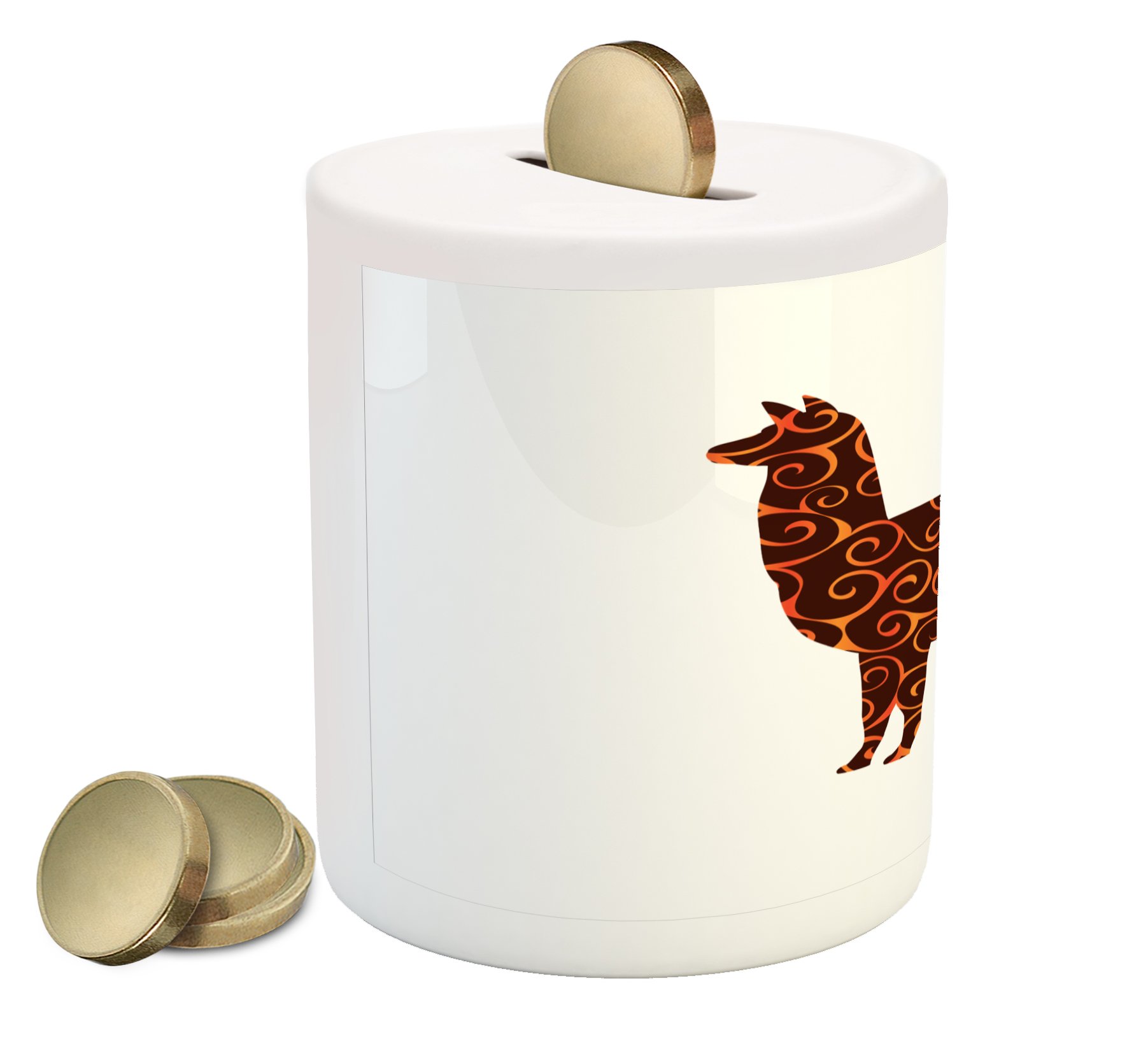 Ambesonne Ceramic Piggy Bank with Abstract Alpaca Design - South American Animal Silhouette Money Box for Cash Savings (Orange Brown) | Perfect for Kids Room Decor, Birthday Gifts & Coin Collection