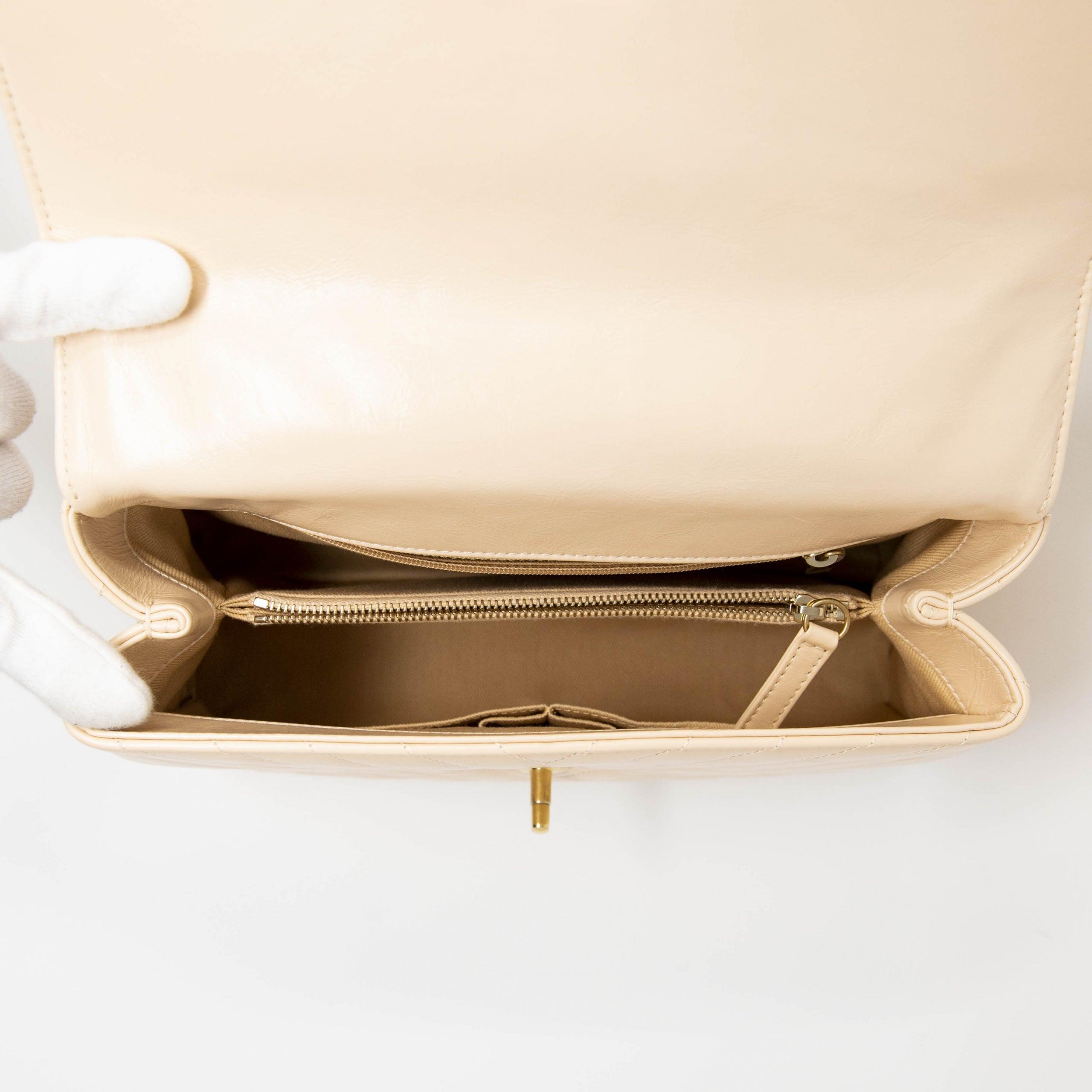 Chanel Beige Medium Coco Handle Bag - Classic Quilted Leather Crossbody & Shoulder Purse for Women | Perfect for Work, Date Night & Special Occasions