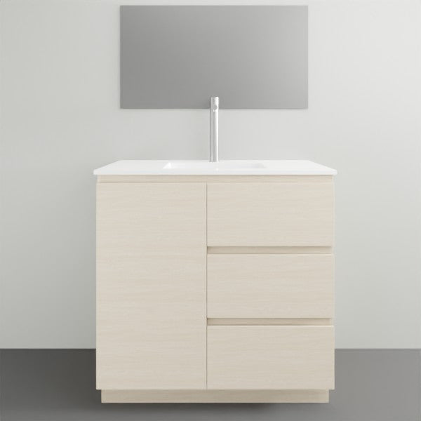 ADP Glacier Lite Ensuite Door and Drawer Trio Vanity with Ceramic Top - Modern Bathroom Vanity Set with Storage for Small Spaces, Perfect for Apartments and Powder Rooms